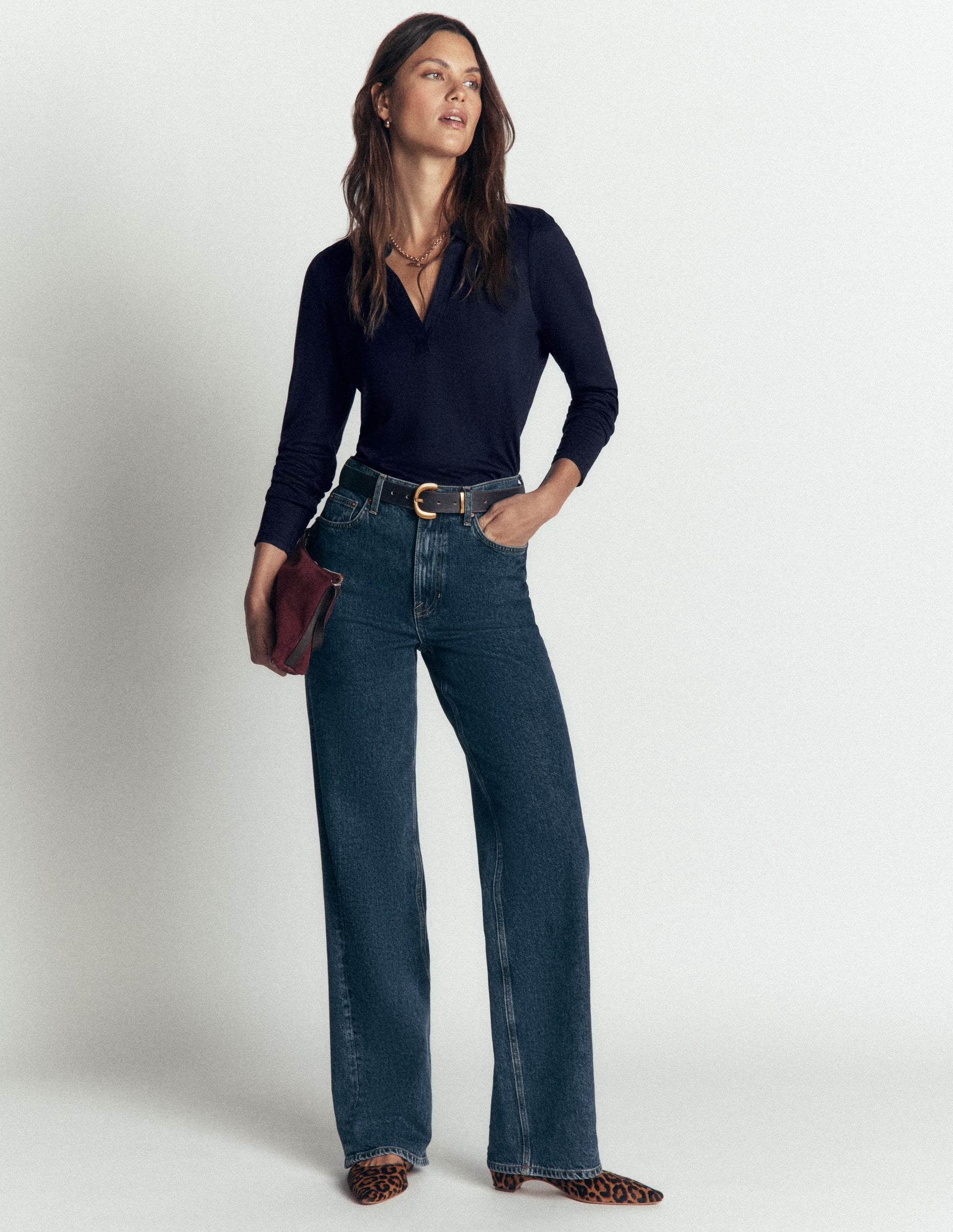 Open Collar Notch Neck-Navy-4