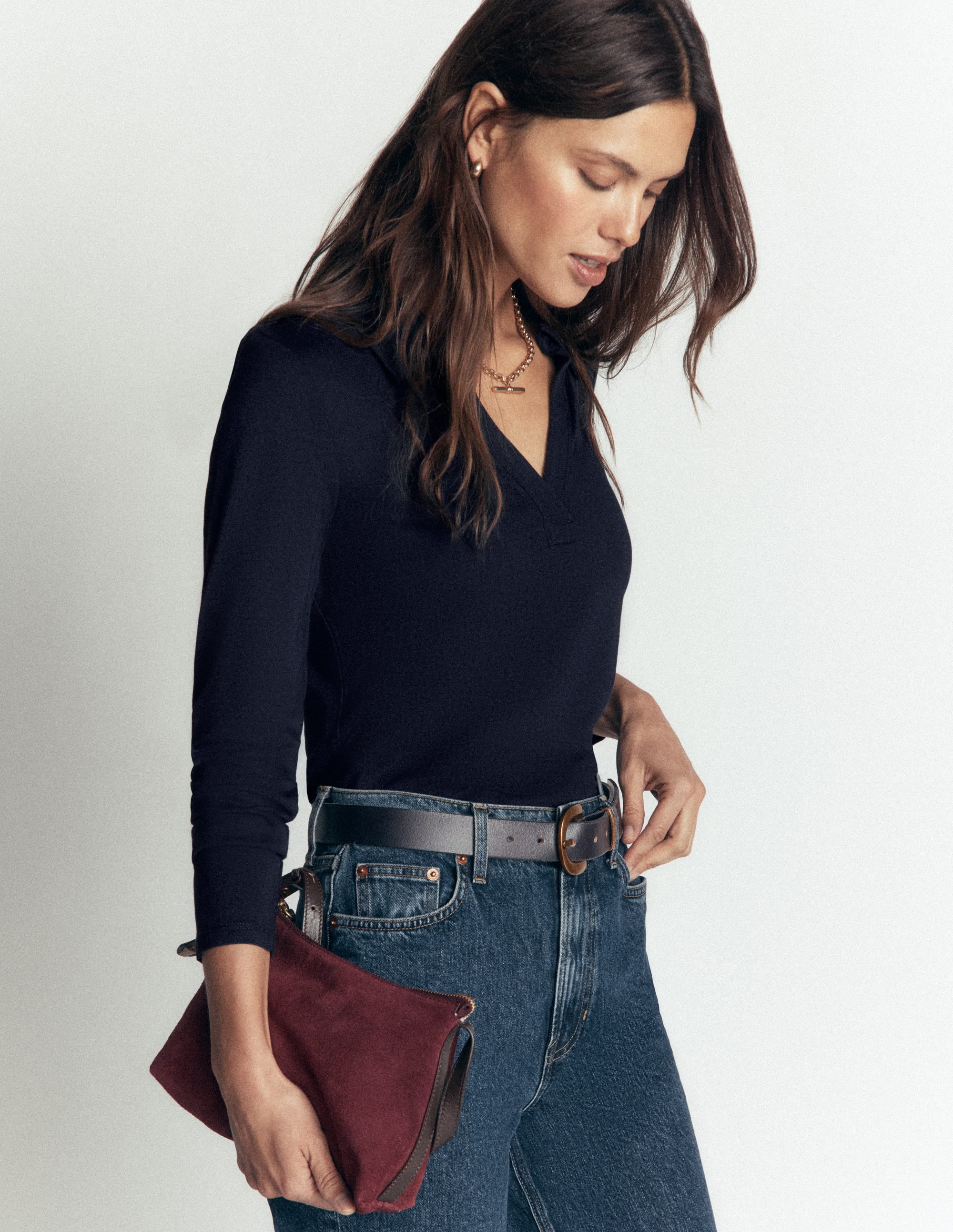 Open Collar Notch Neck-Navy - Image 5