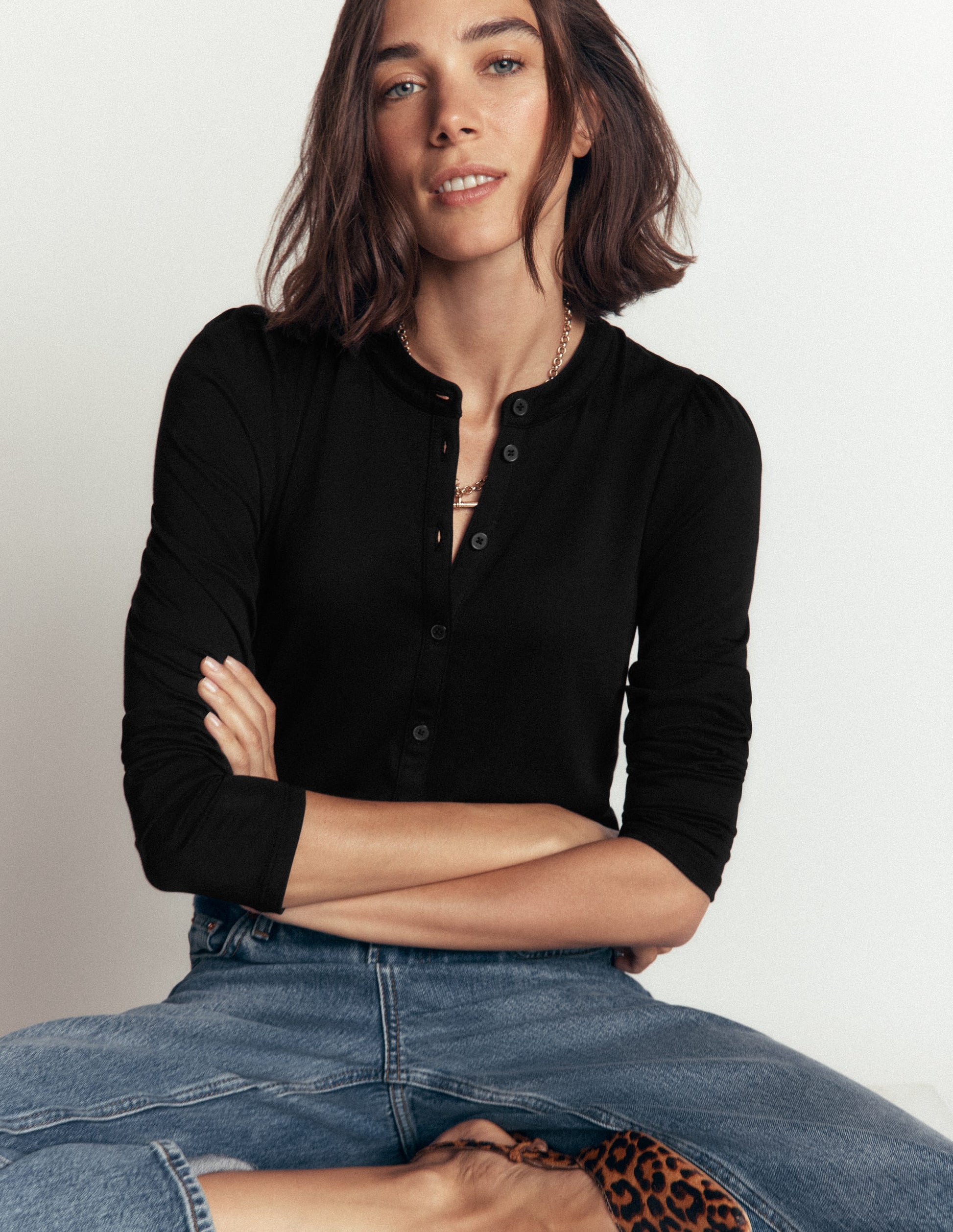 Supersoft Puff Sleeve Shirt-Black-3