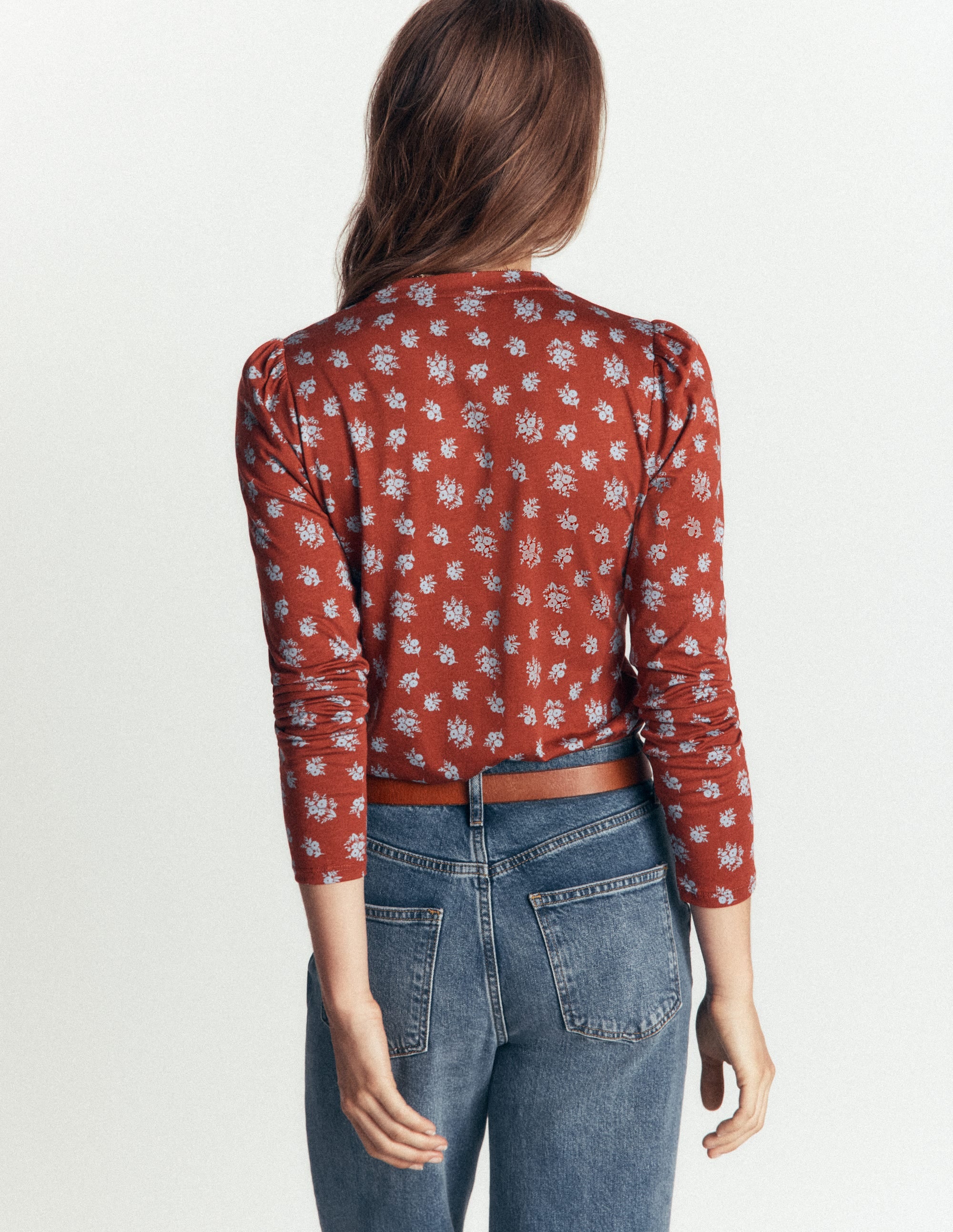 Supersoft Puff Sleeve Shirt-Burnt Orange, Delicate Garden - Image 3