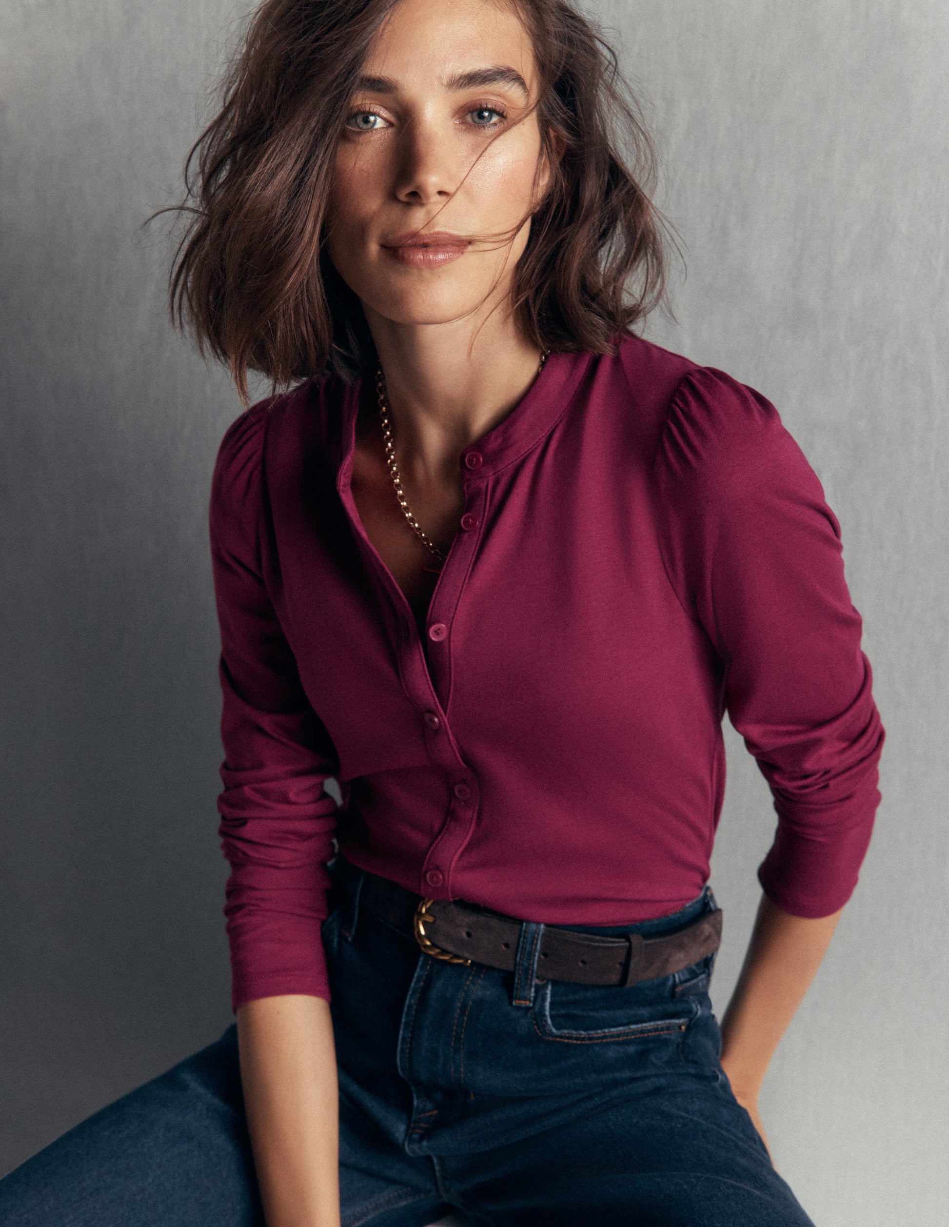 Supersoft Puff Sleeve Shirt-Beetroot Red-1
