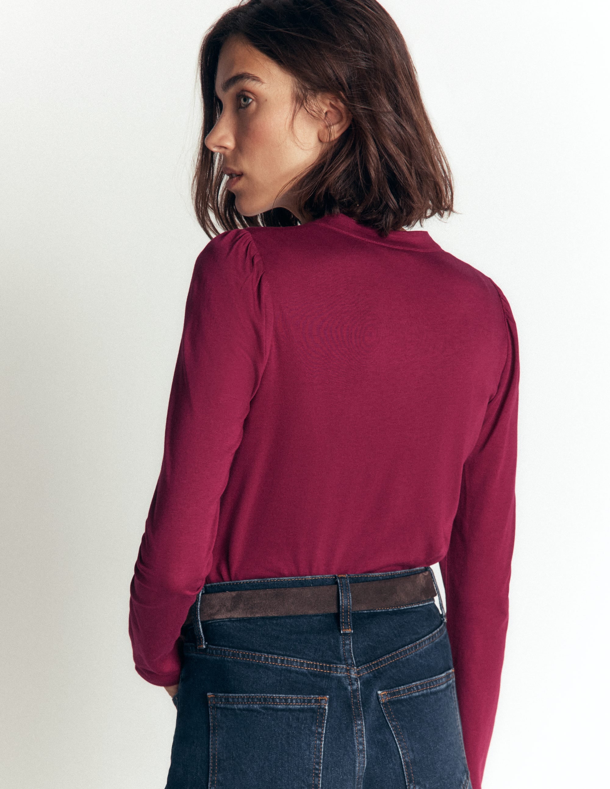 Supersoft Puff Sleeve Shirt-Beetroot Red - Image 3