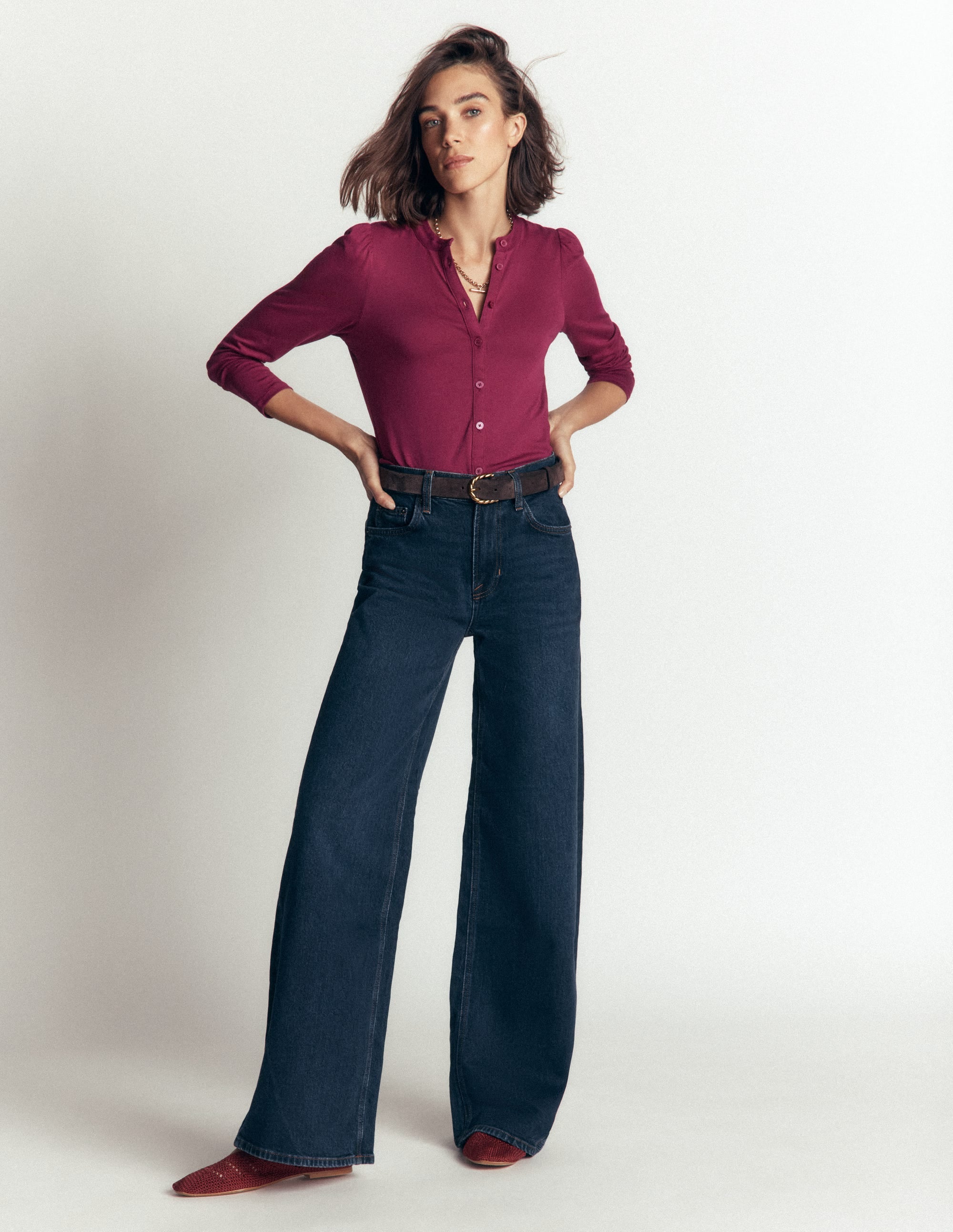 Supersoft Puff Sleeve Shirt-Beetroot Red - Image 4