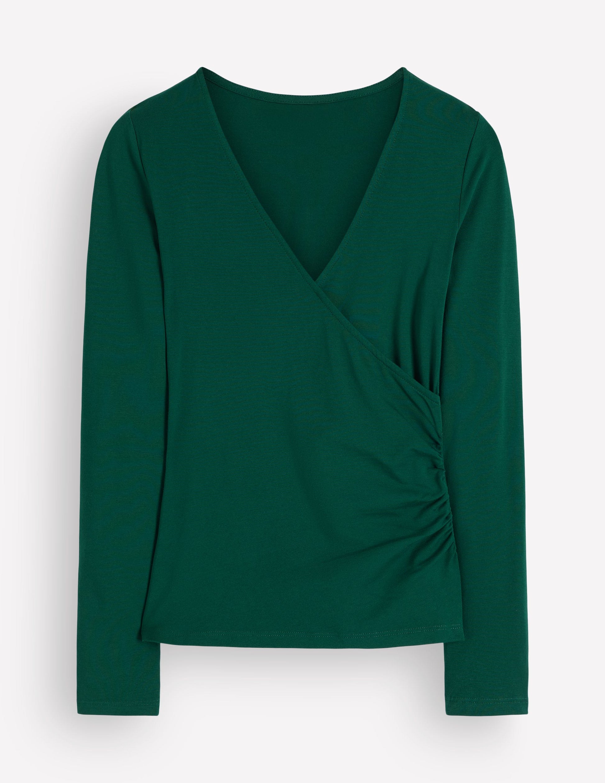 Ruched Long Sleeve Wrap Top-Emerald Night-5