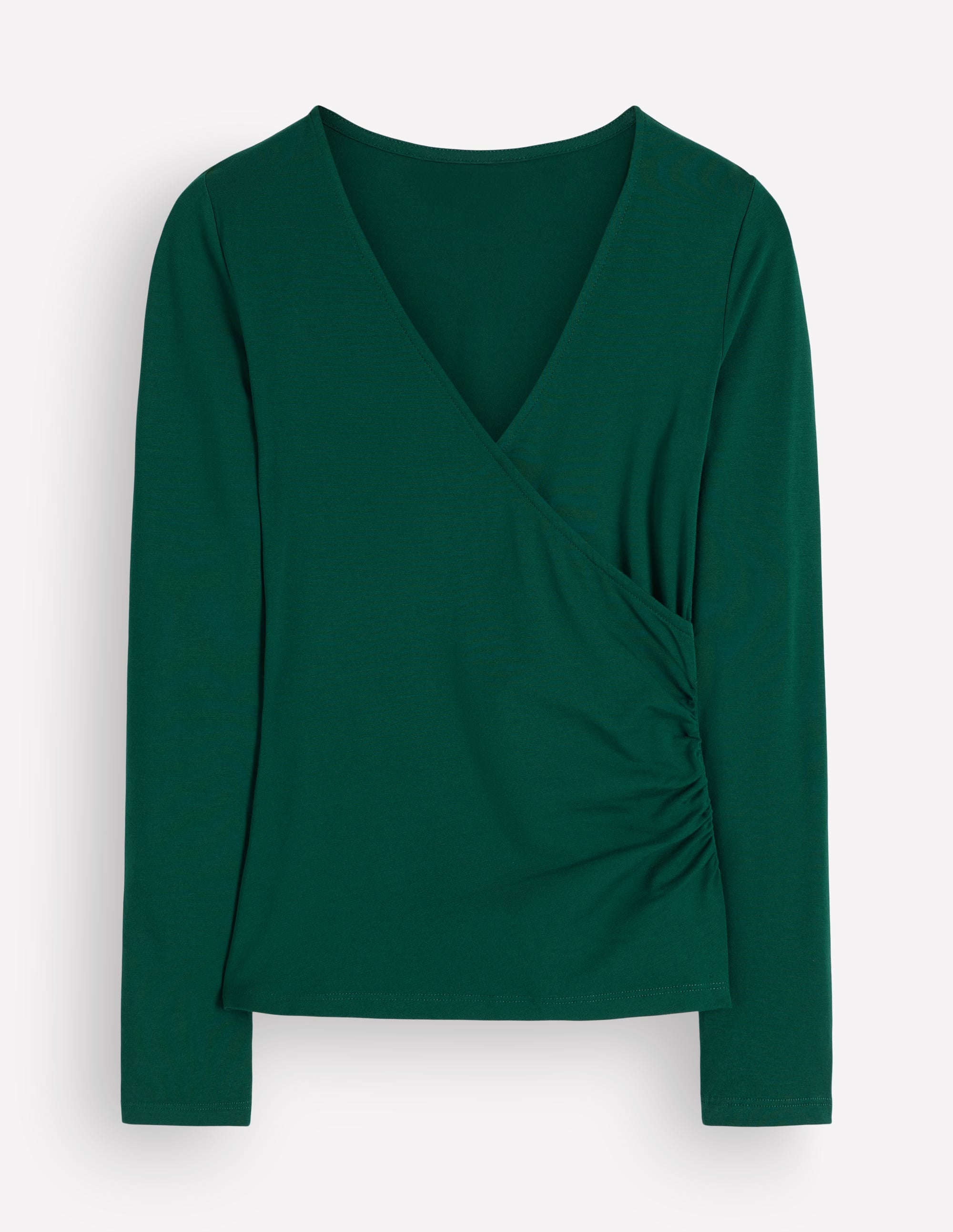 Ruched Long Sleeve Wrap Top-Emerald Night - Image 5