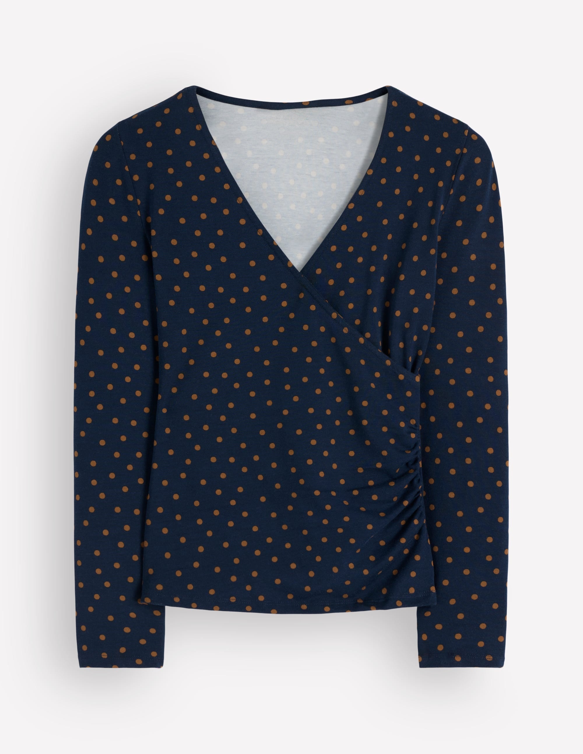 Ruched Long Sleeve Wrap Top-French Navy, Boden Spot - Image 5