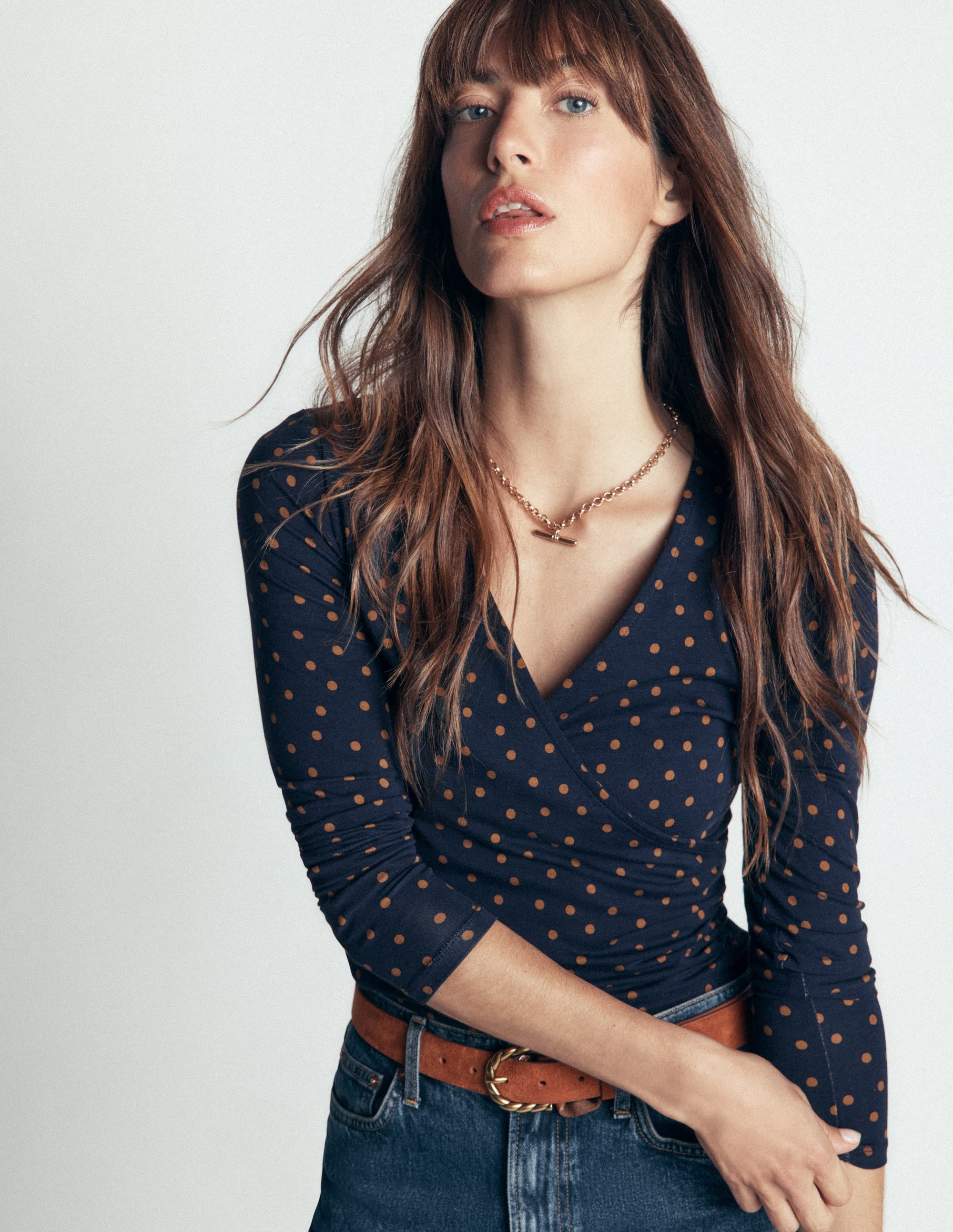 Ruched Long Sleeve Wrap Top-French Navy, Boden Spot - Image 2