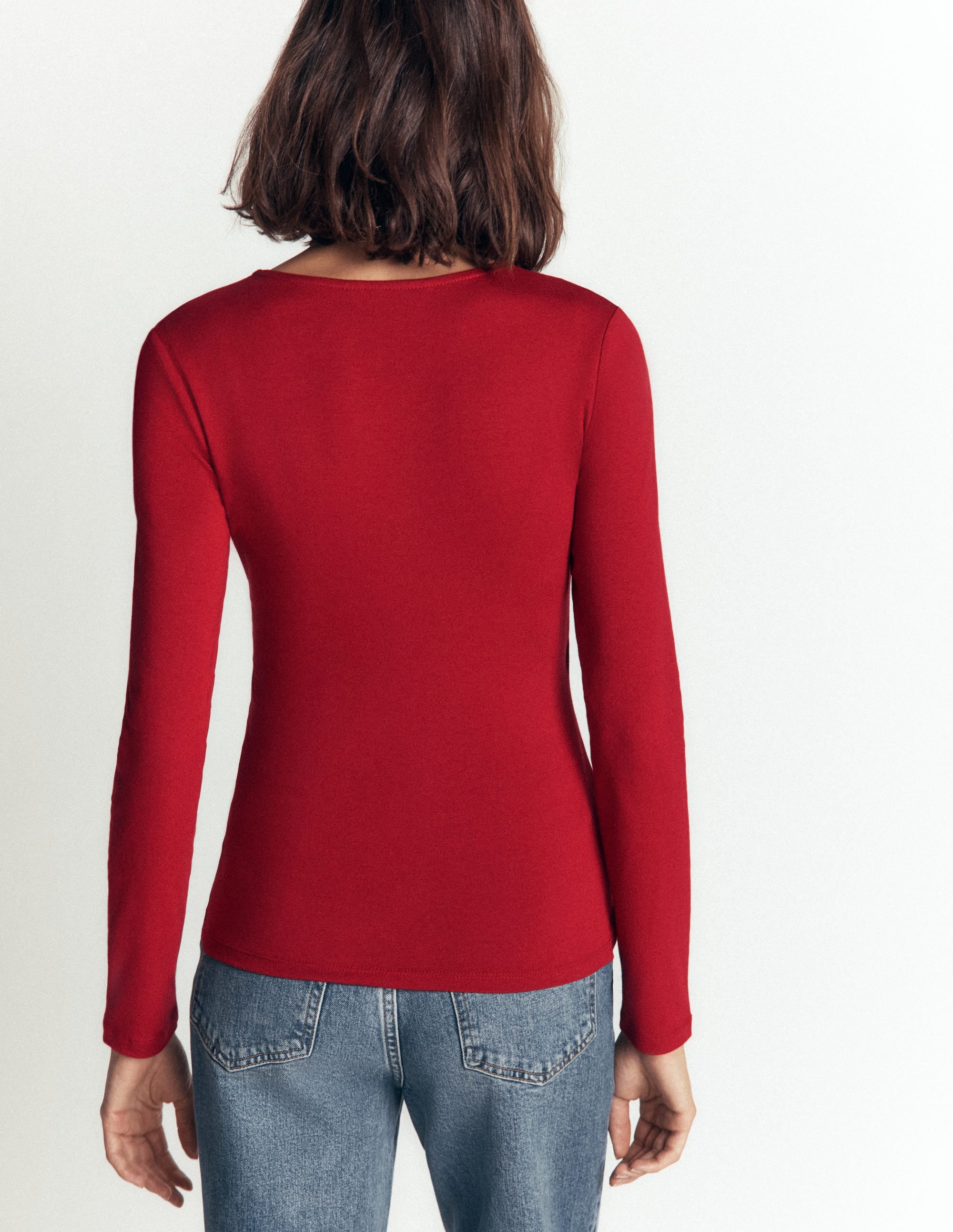 Ruched Long Sleeve Wrap Top-Crimson Red - Image 3