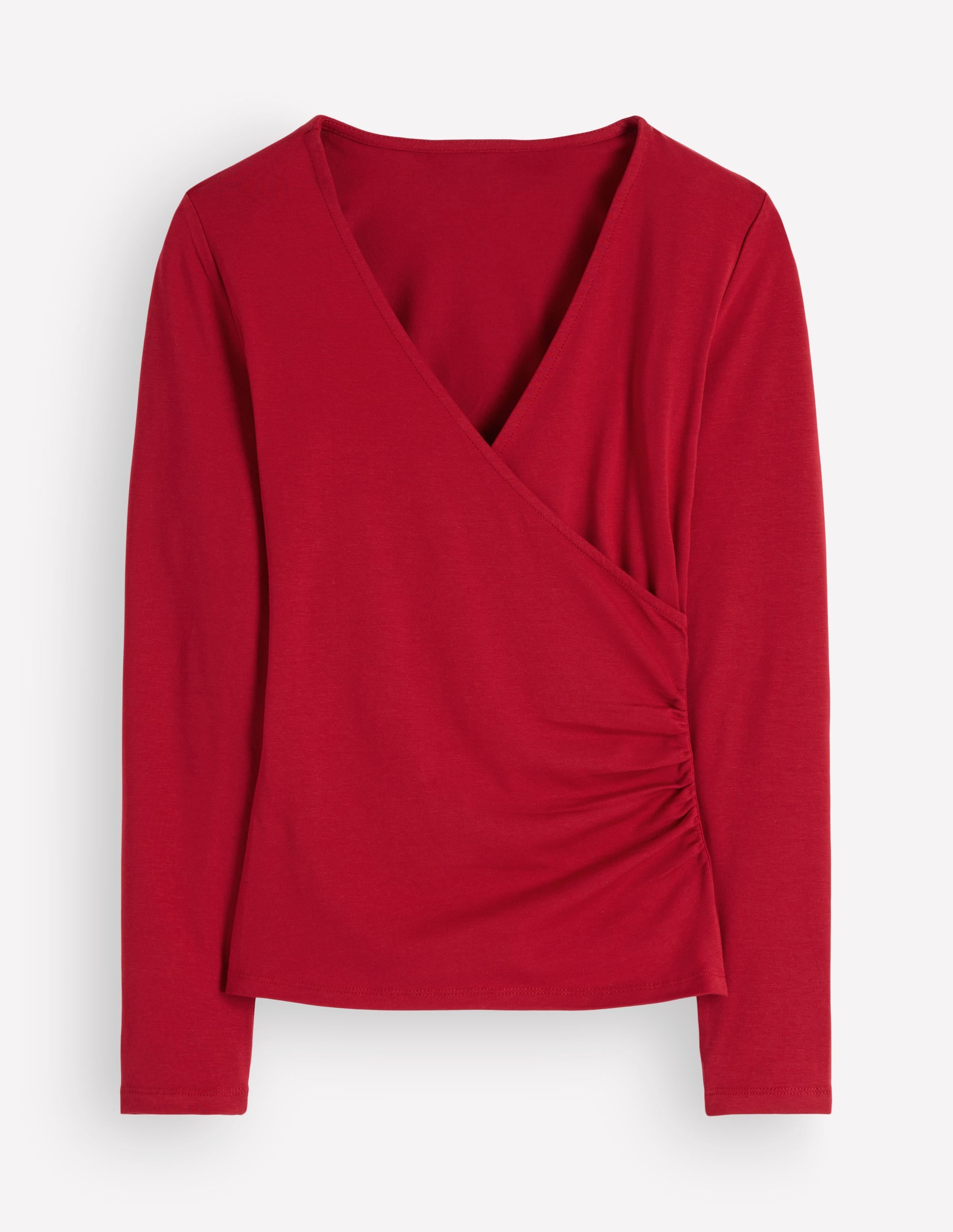 Ruched Long Sleeve Wrap Top-Crimson Red - Image 5