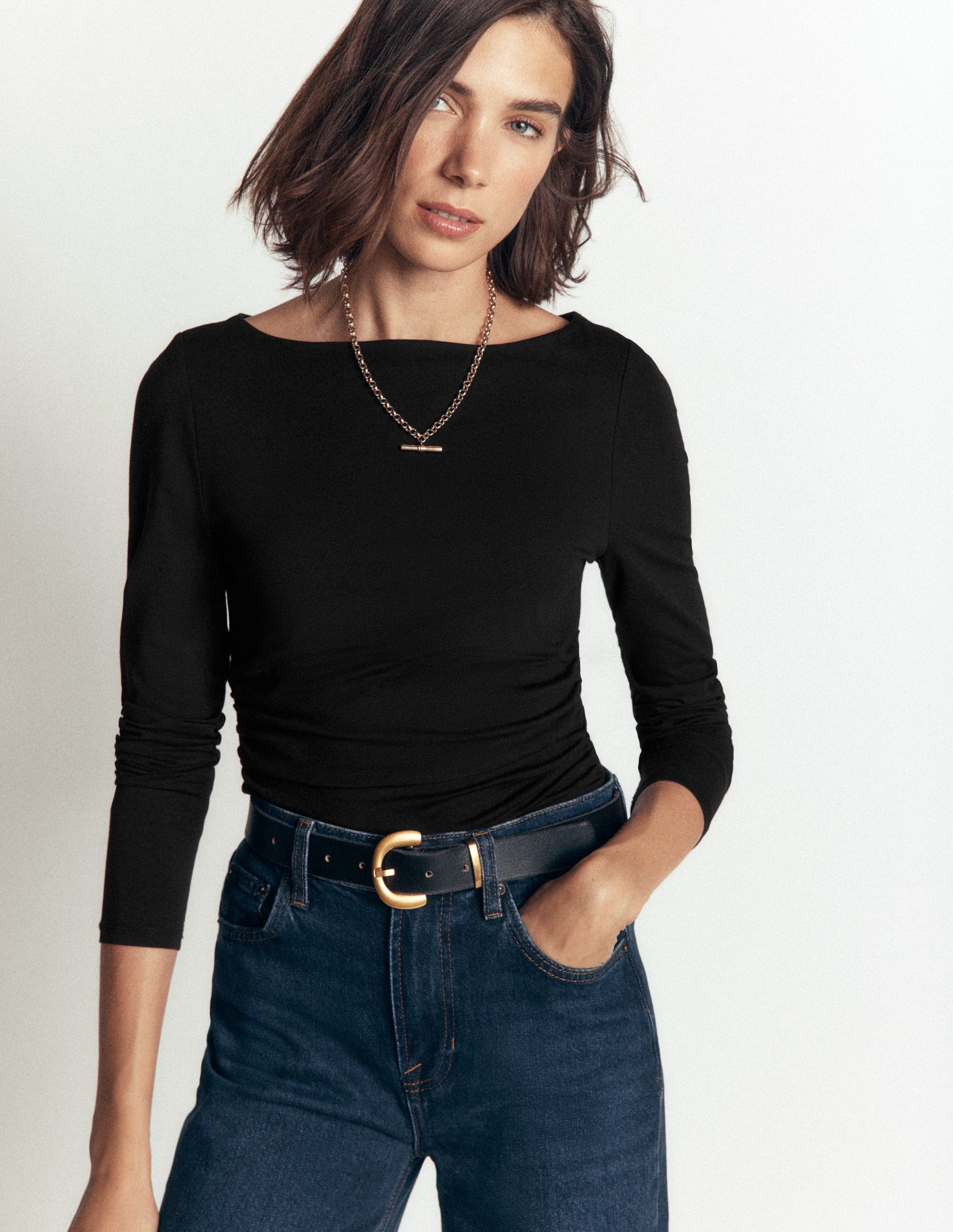 Gathered Detail Long sleeve-Black-1