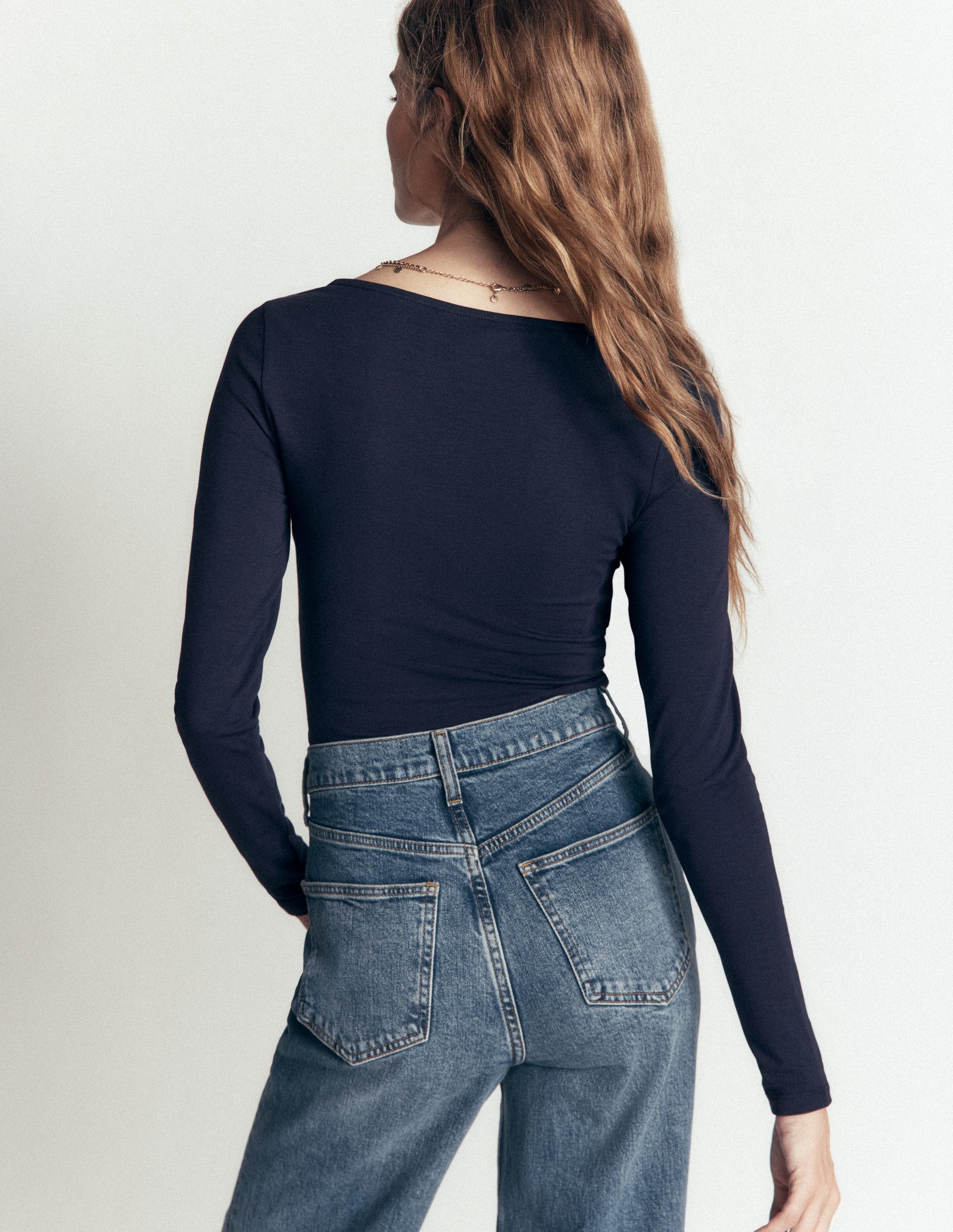 Gathered Detail Long sleeve-Navy-3