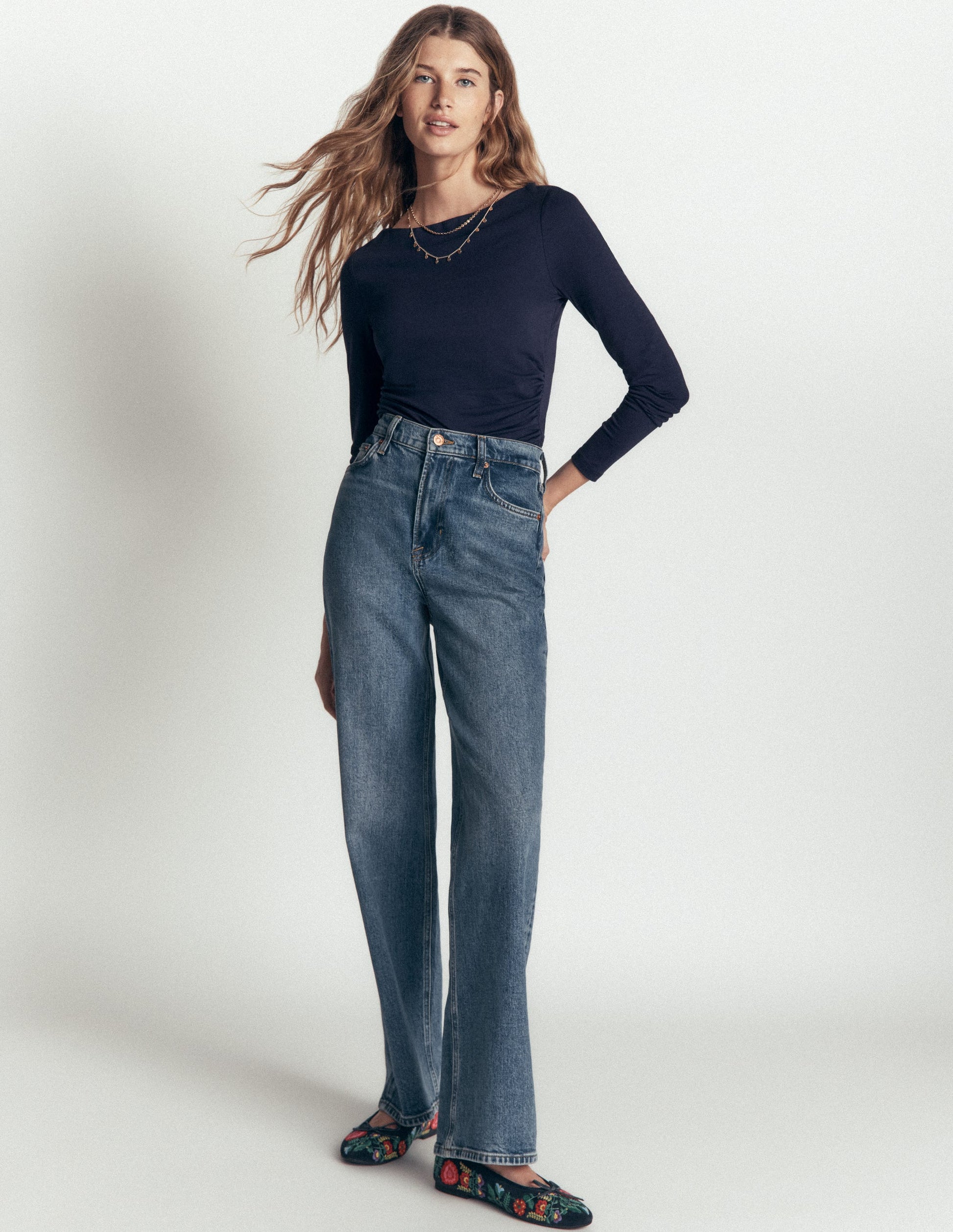 Gathered Detail Long sleeve-Navy-4