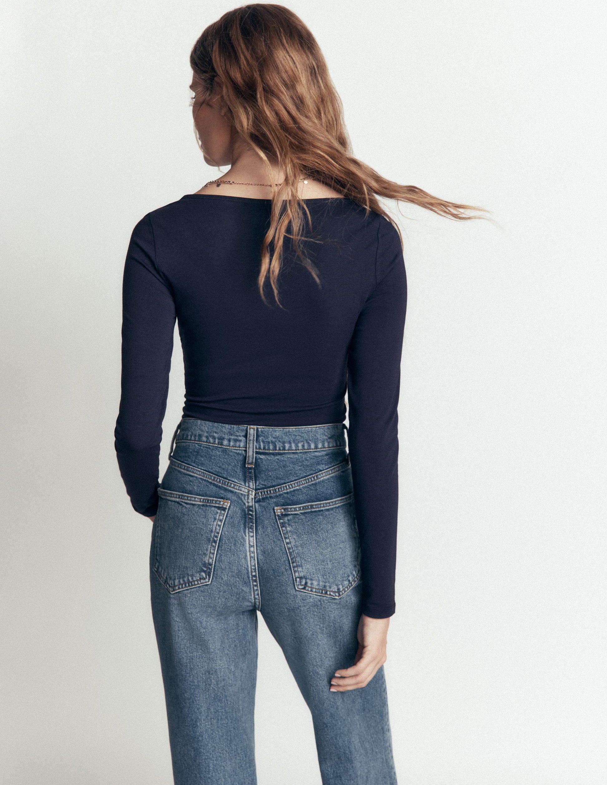 Gathered Detail Long sleeve-Navy-6