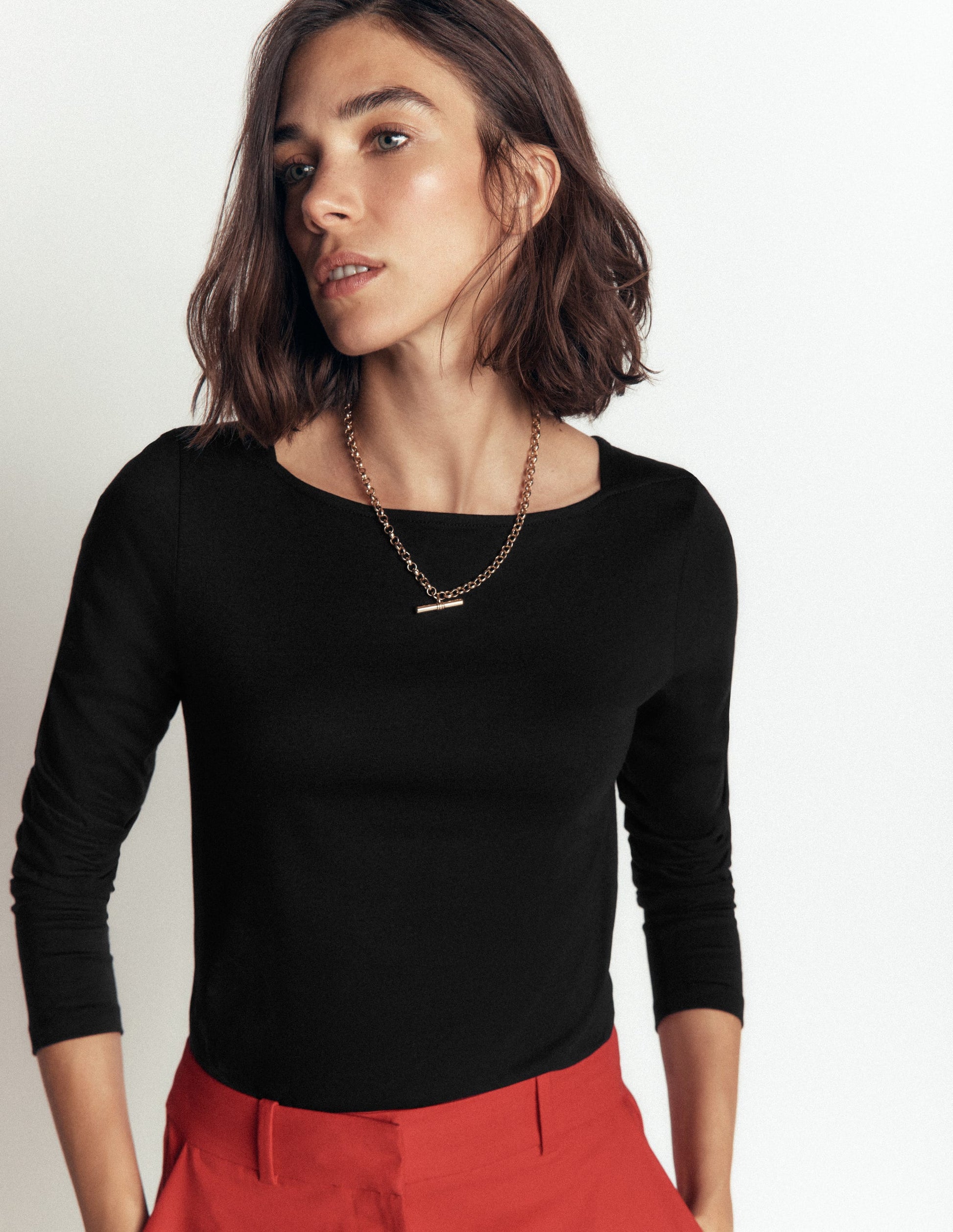 Square Neck Long Sleeve-Black-1