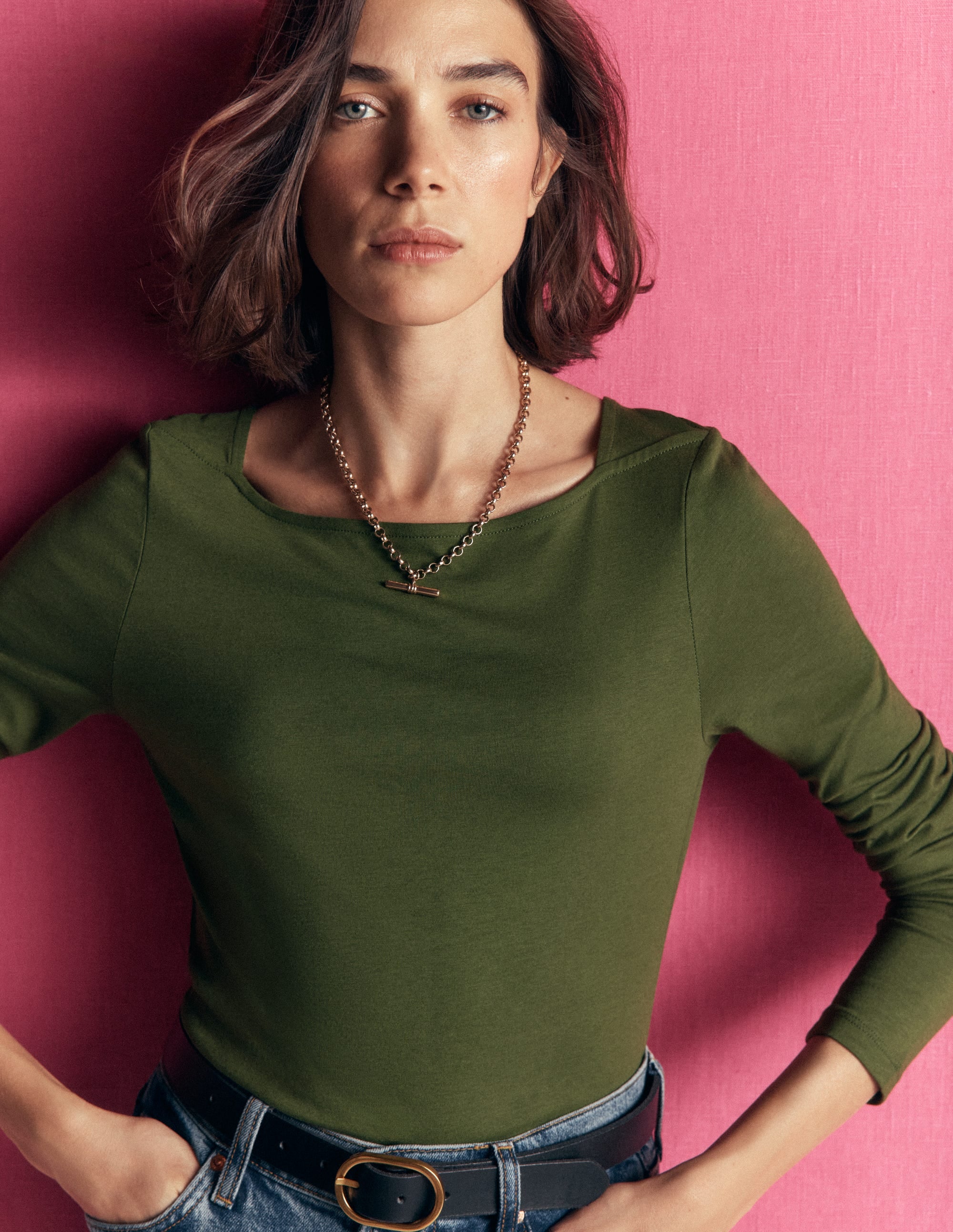Square Neck Long Sleeve-Brunswick Green - Image 2