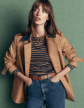 Square Neck Long Sleeve-Navy and Dijon Stripe
