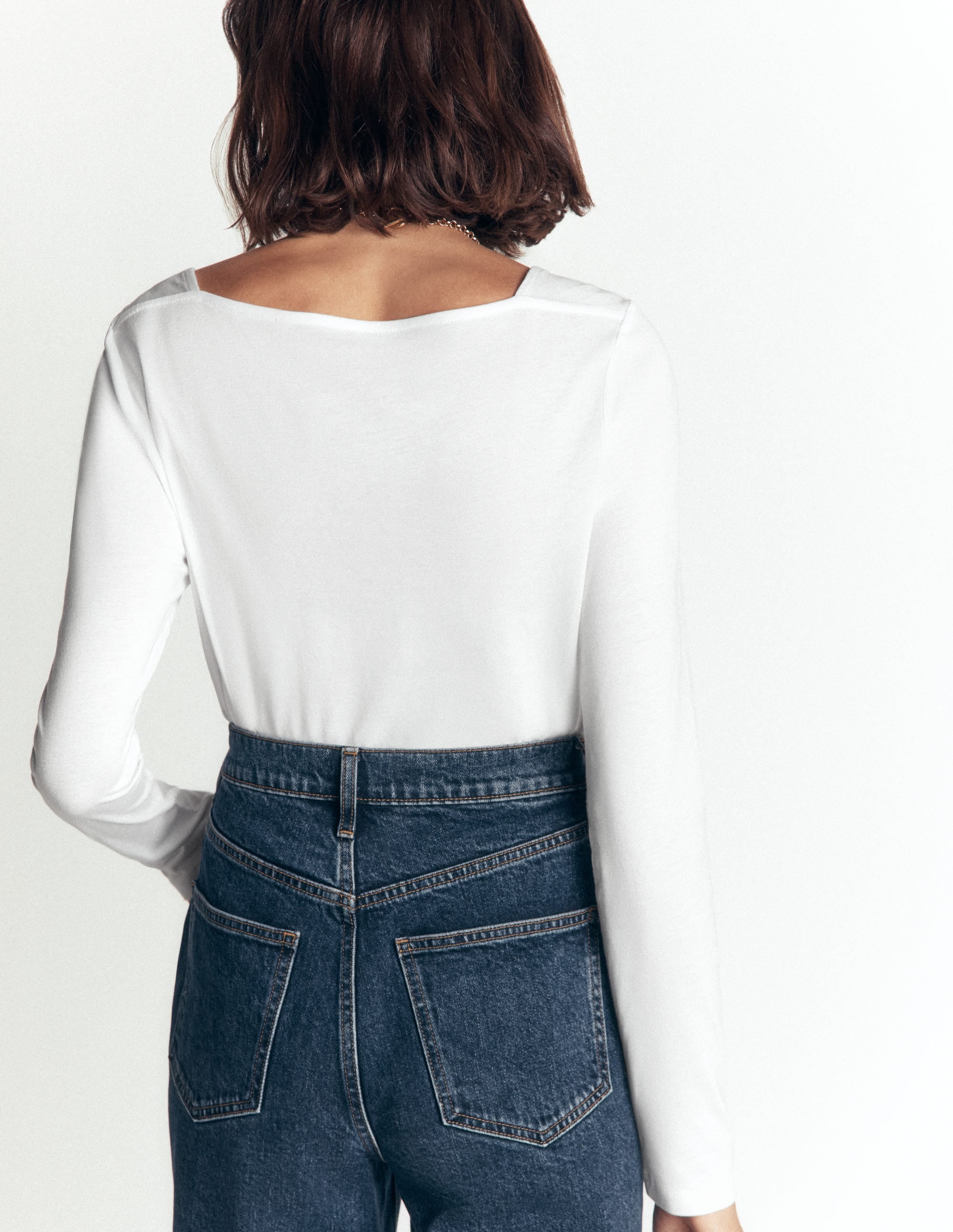 Square Neck Long Sleeve-White - Image 3