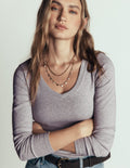 Essential V Neck Top-Grey Marl