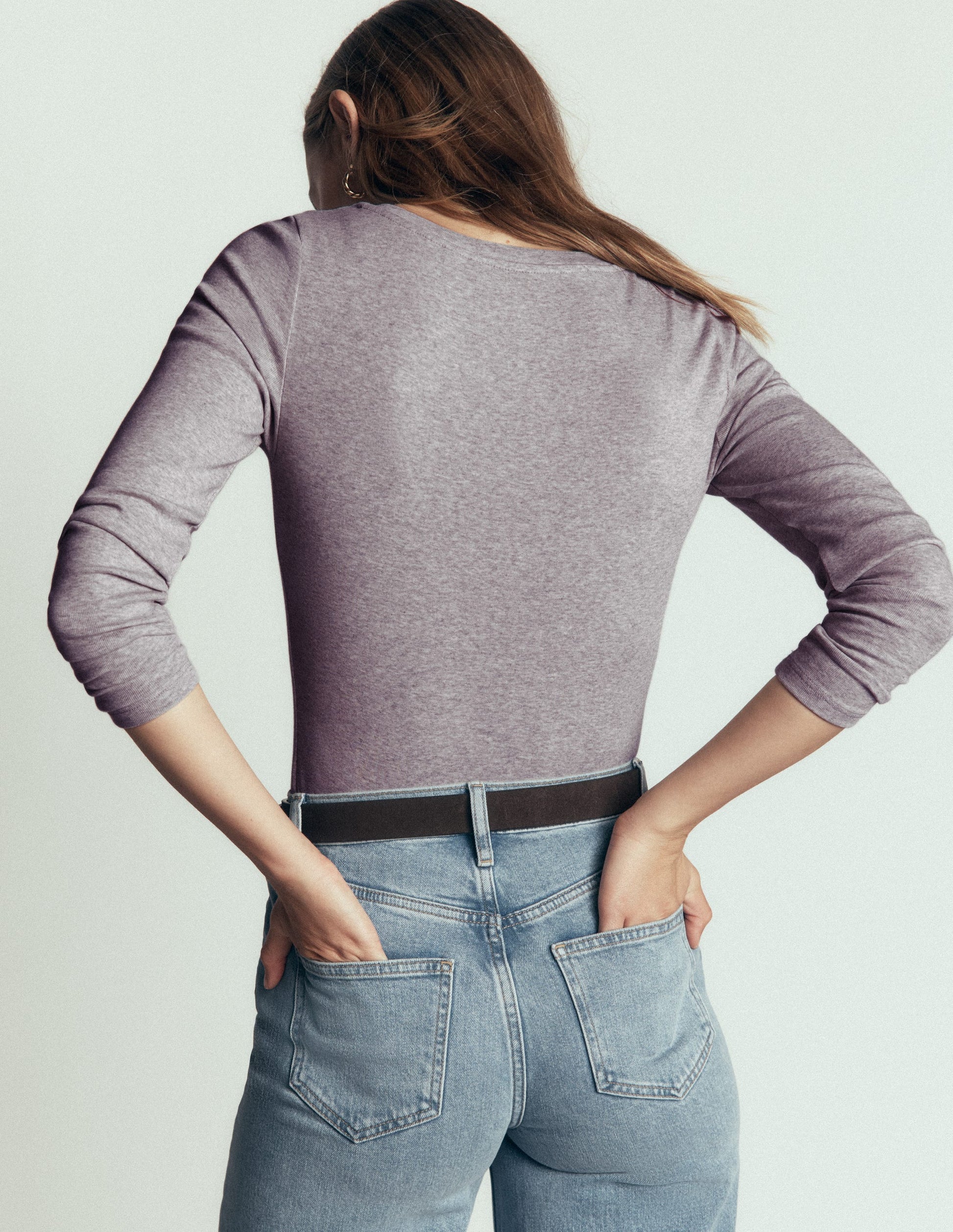 Essential V Neck Top-Grey Marl-3