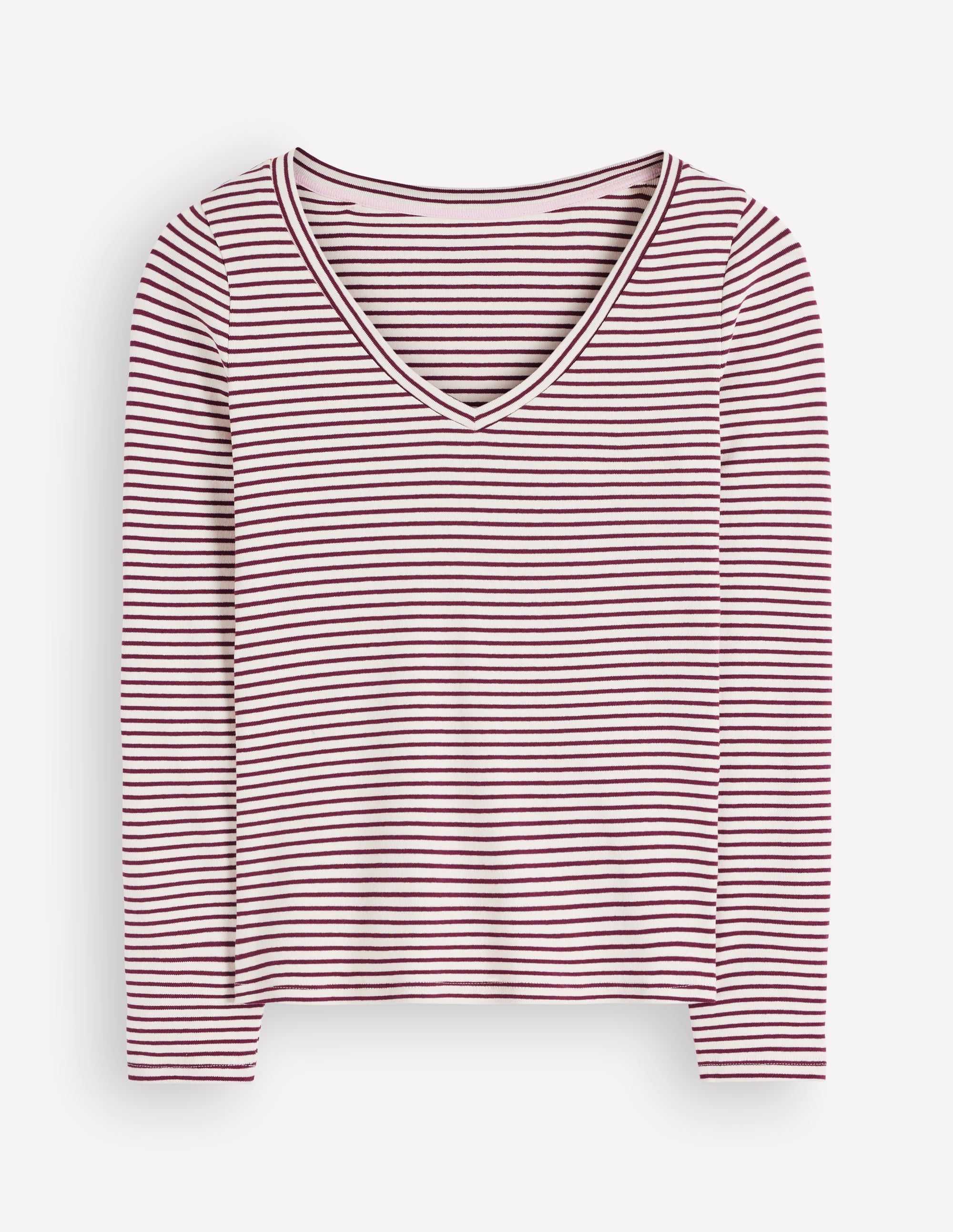 Annie Essential V Neck Top-Deep Wisteria and Ivory Stripe - Image 5