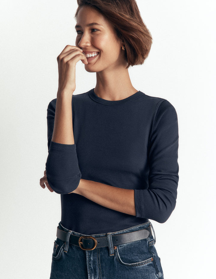 Annie Essential Crew Neck Top-NAVY