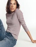 Annie Essential Crew Neck Top-Deep Wisteria and Ivory Stripe