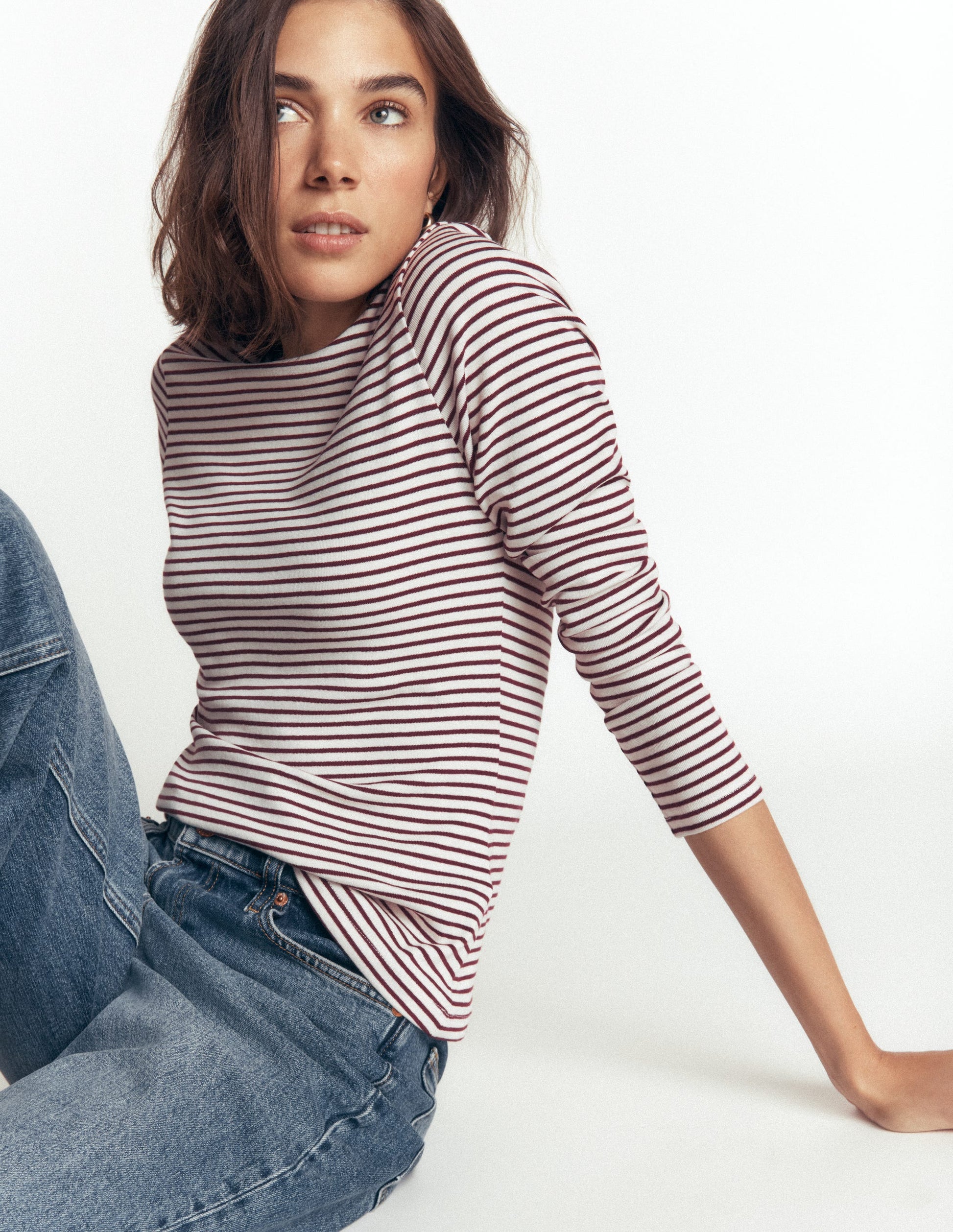 Annie Essential Crew Neck Top-Deep Wisteria and Ivory Stripe-1