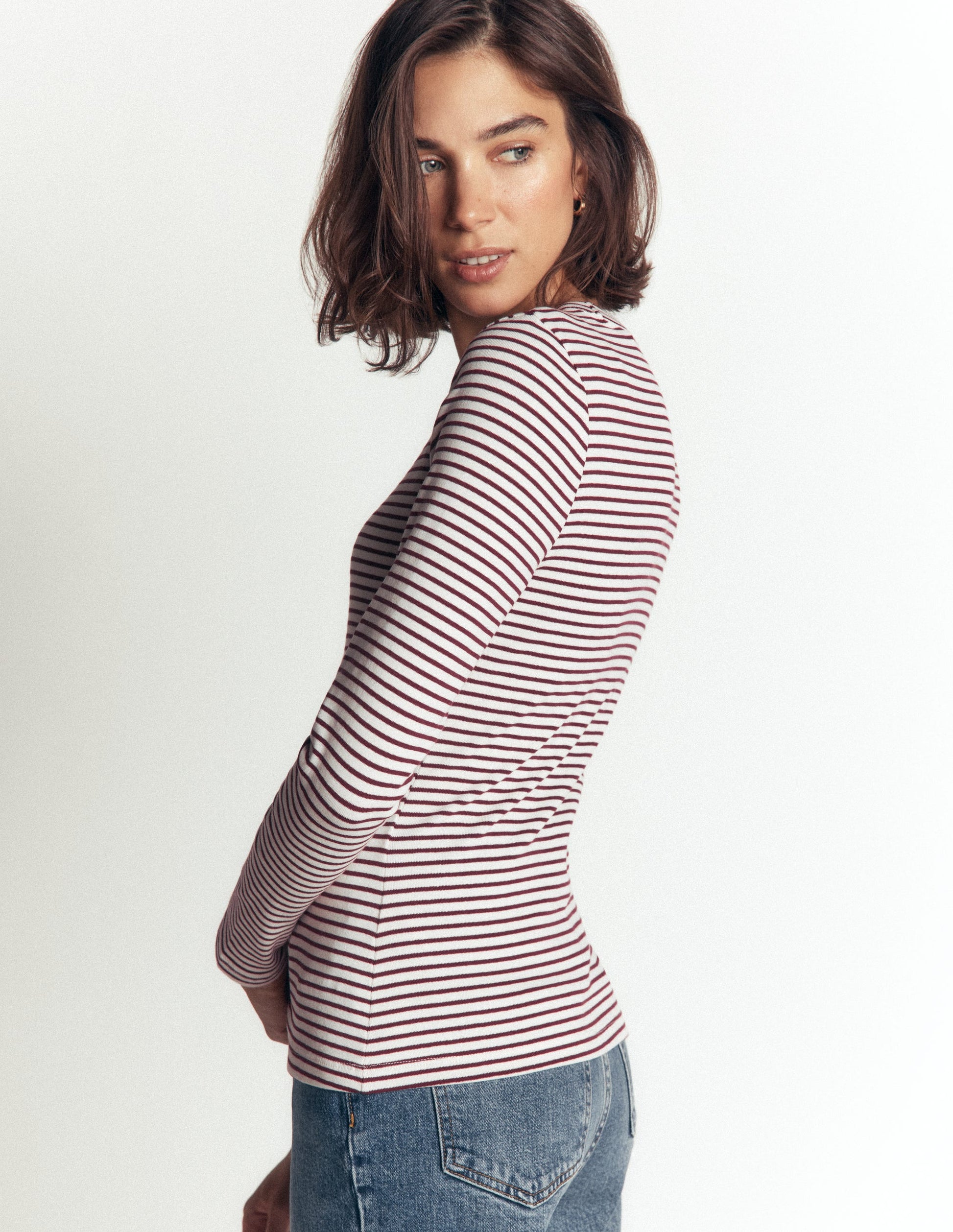 Annie Essential Crew Neck Top-Deep Wisteria and Ivory Stripe-2