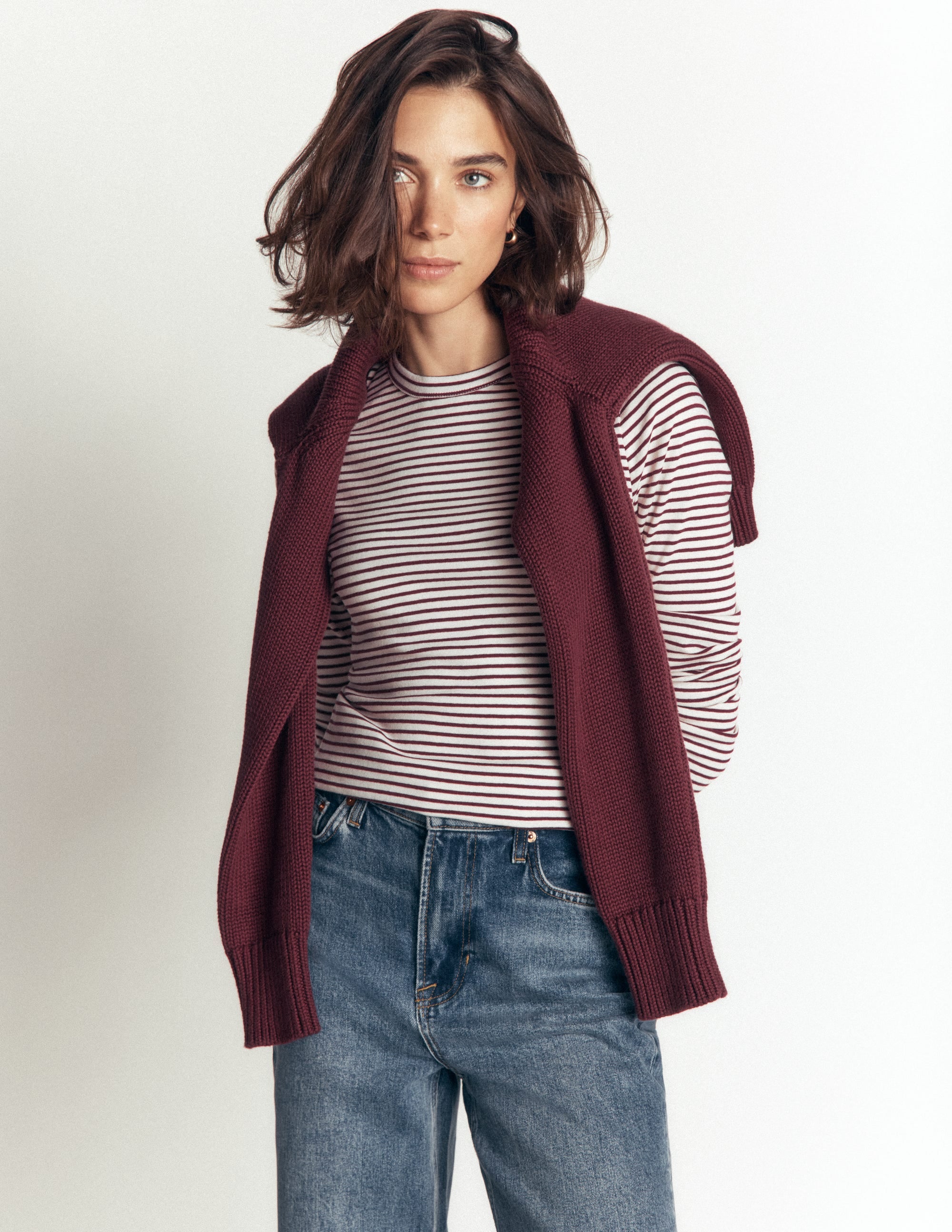 Annie Essential Crew Neck Top-Deep Wisteria and Ivory Stripe - Image 3