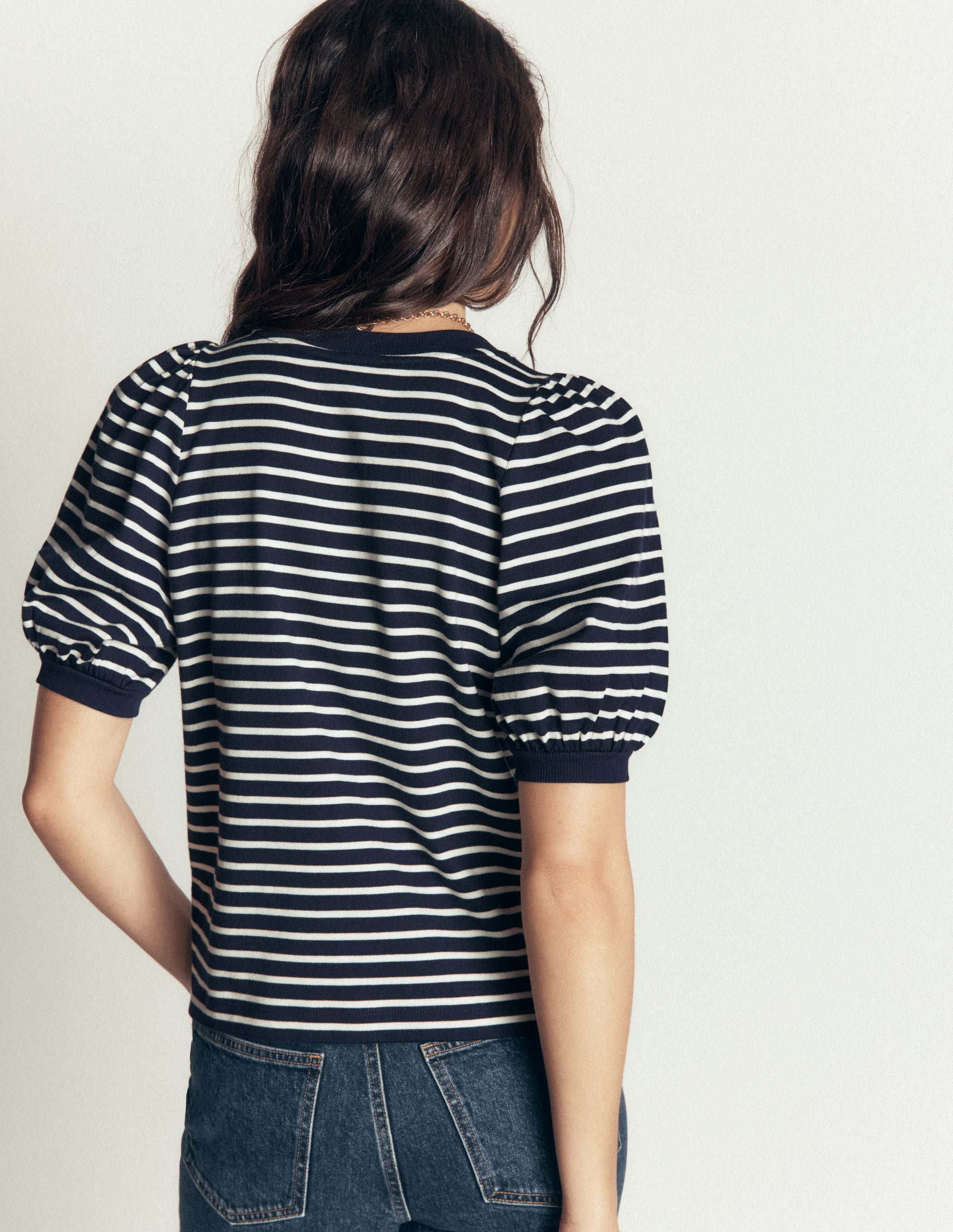 Button-through Full Sleeve Top-Navy and Ivory Stripe - Image 3