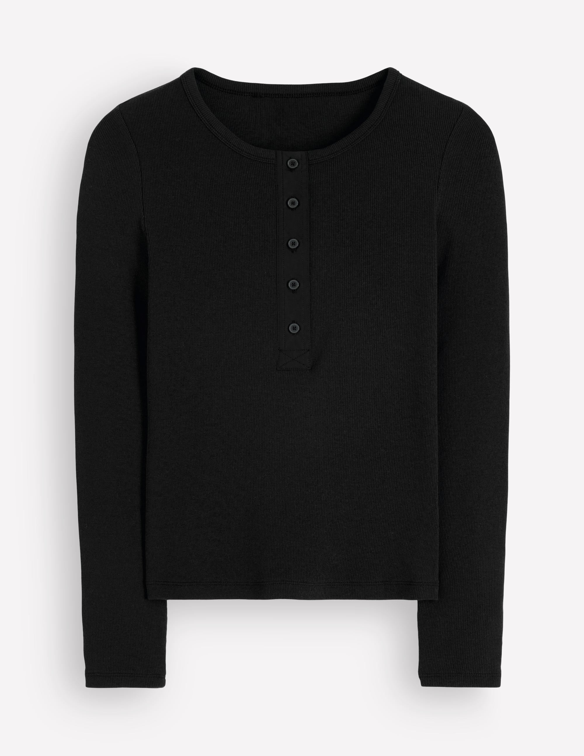 Ribbed Long Sleeve Henley-Black - Image 6
