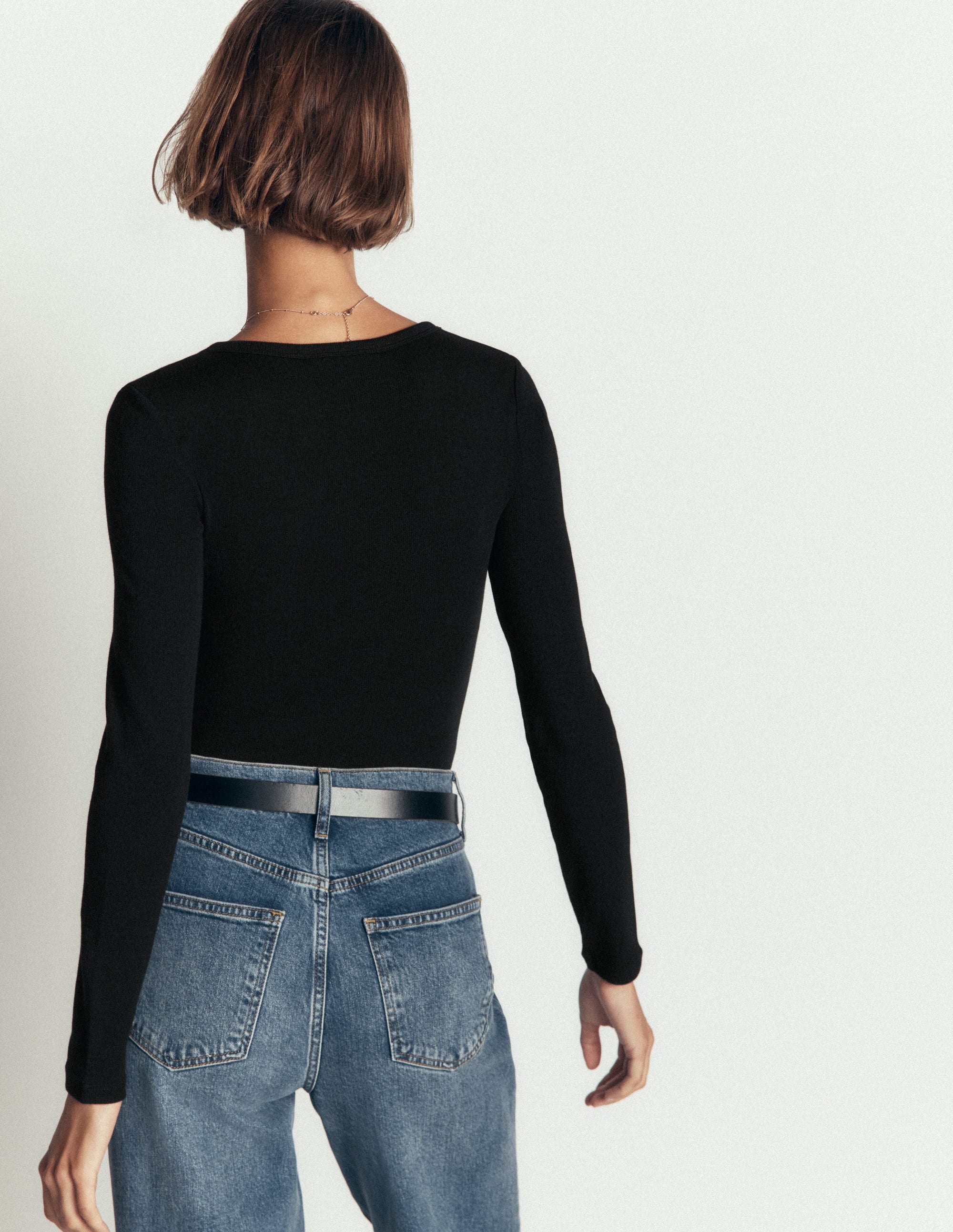 Ribbed Long Sleeve Henley-Black - Image 3