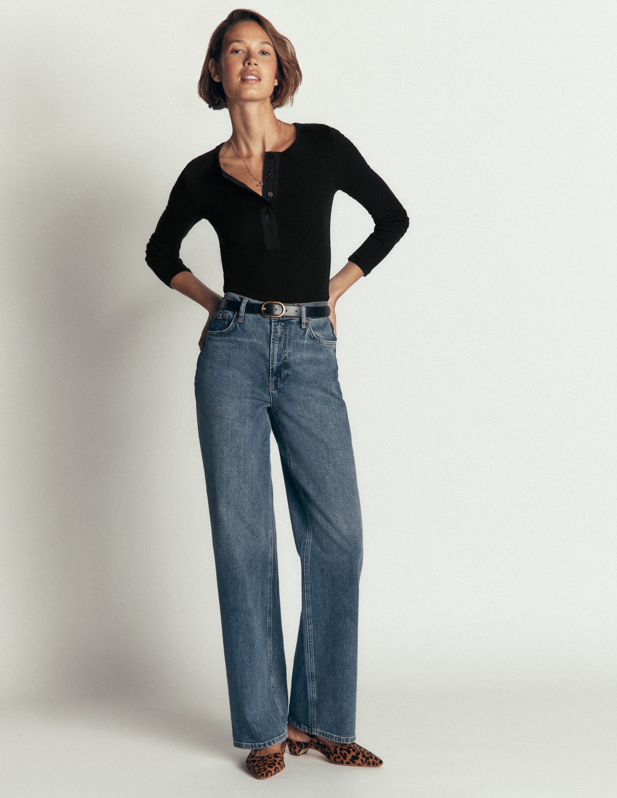 Ribbed Long Sleeve Henley-Black - Image 4