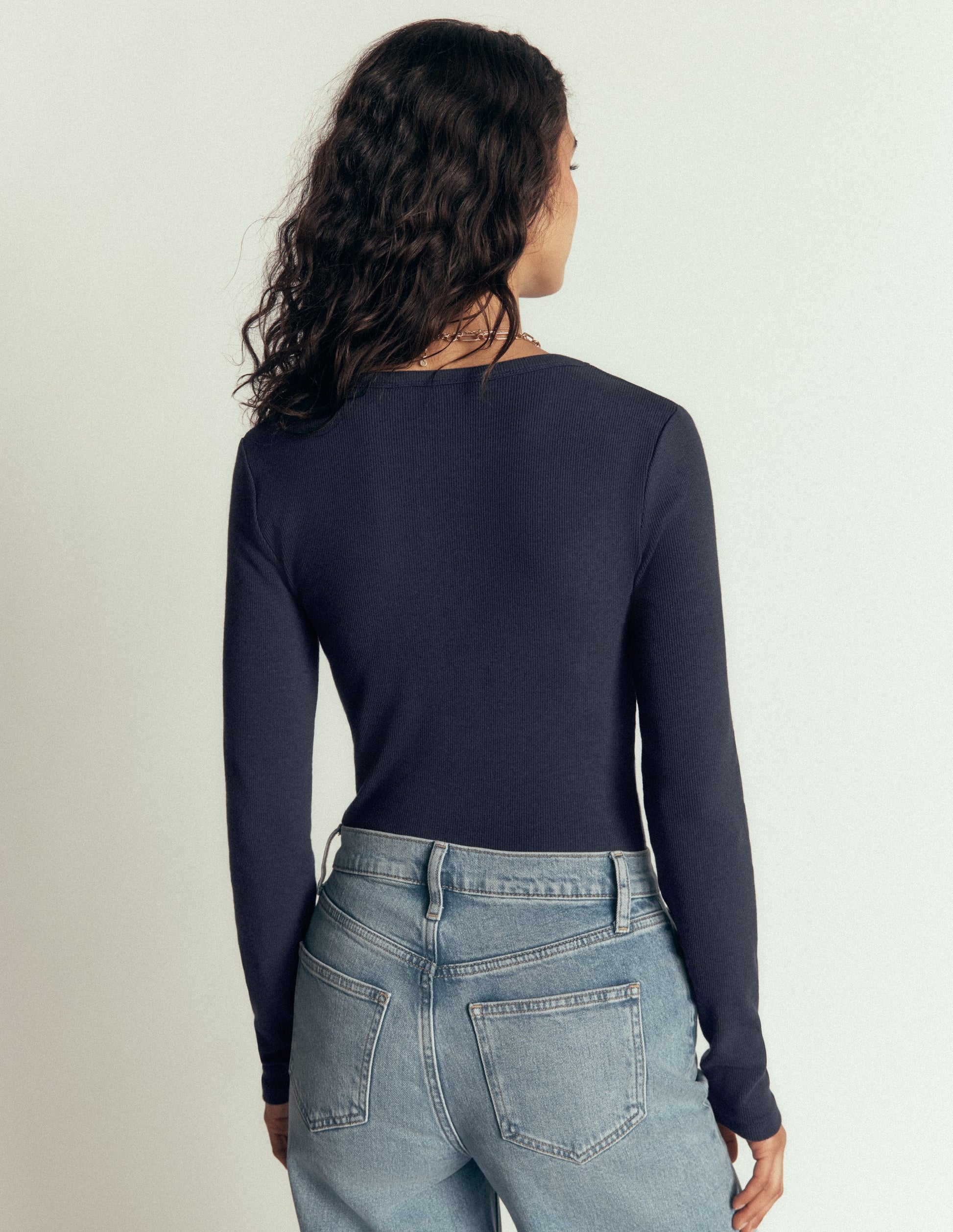 Ribbed Long Sleeve Henley-Navy-3