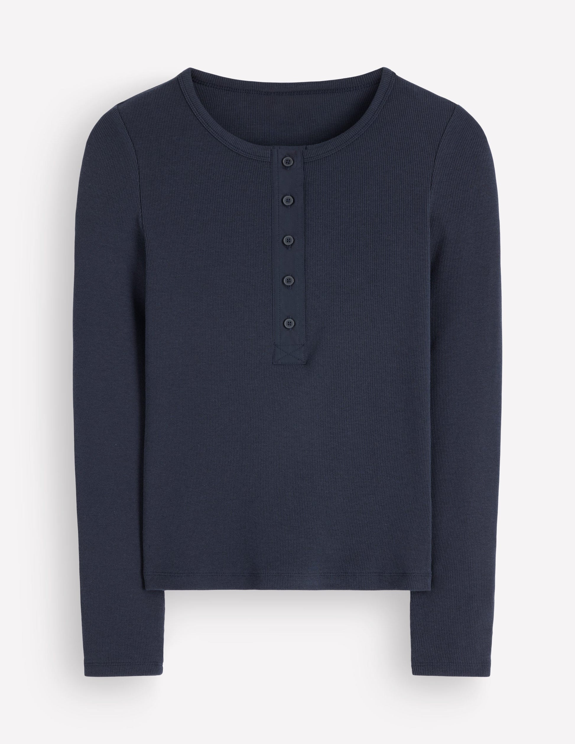 Ribbed Long Sleeve Henley-Navy-5