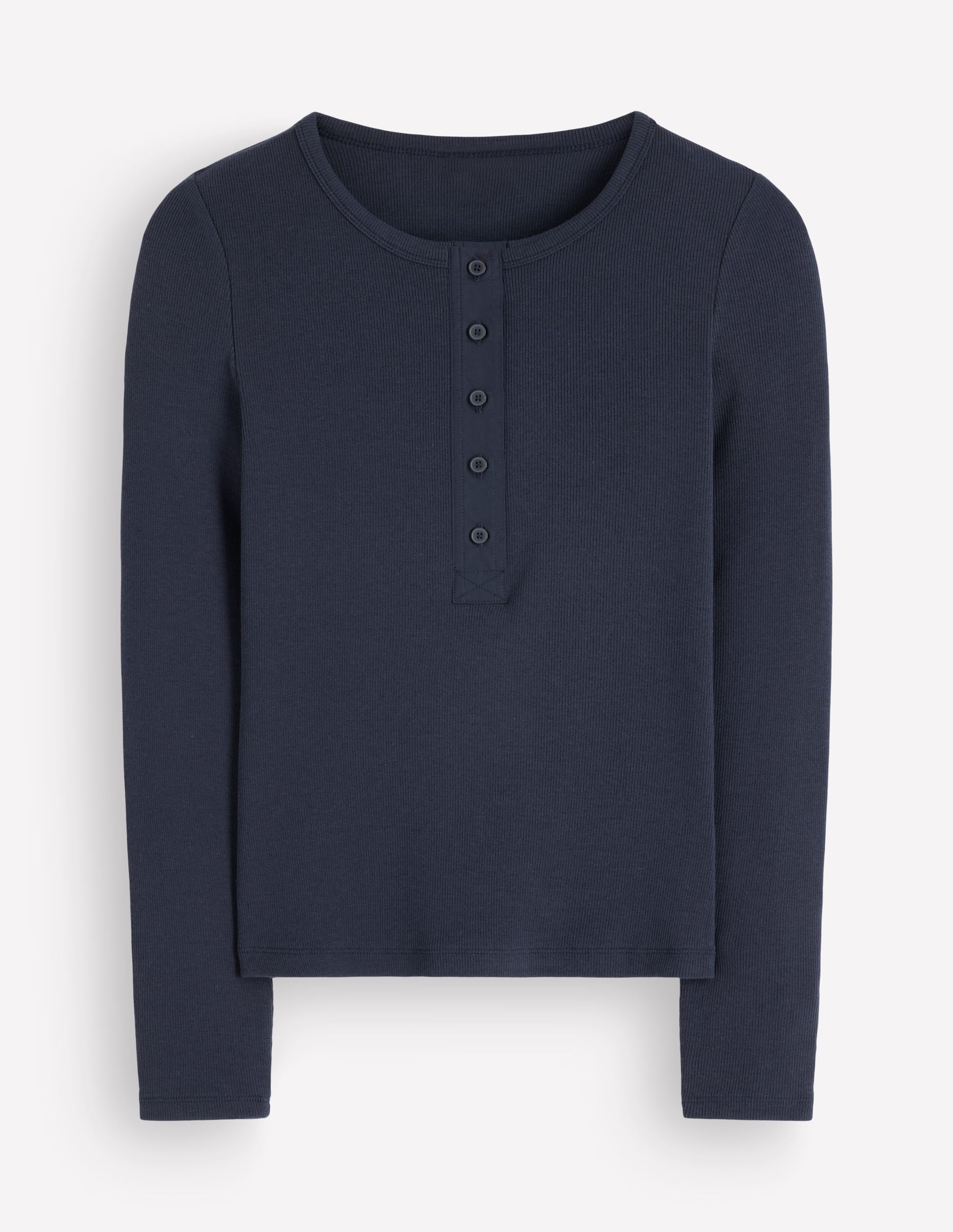 Ribbed Long Sleeve Henley-Navy - Image 5