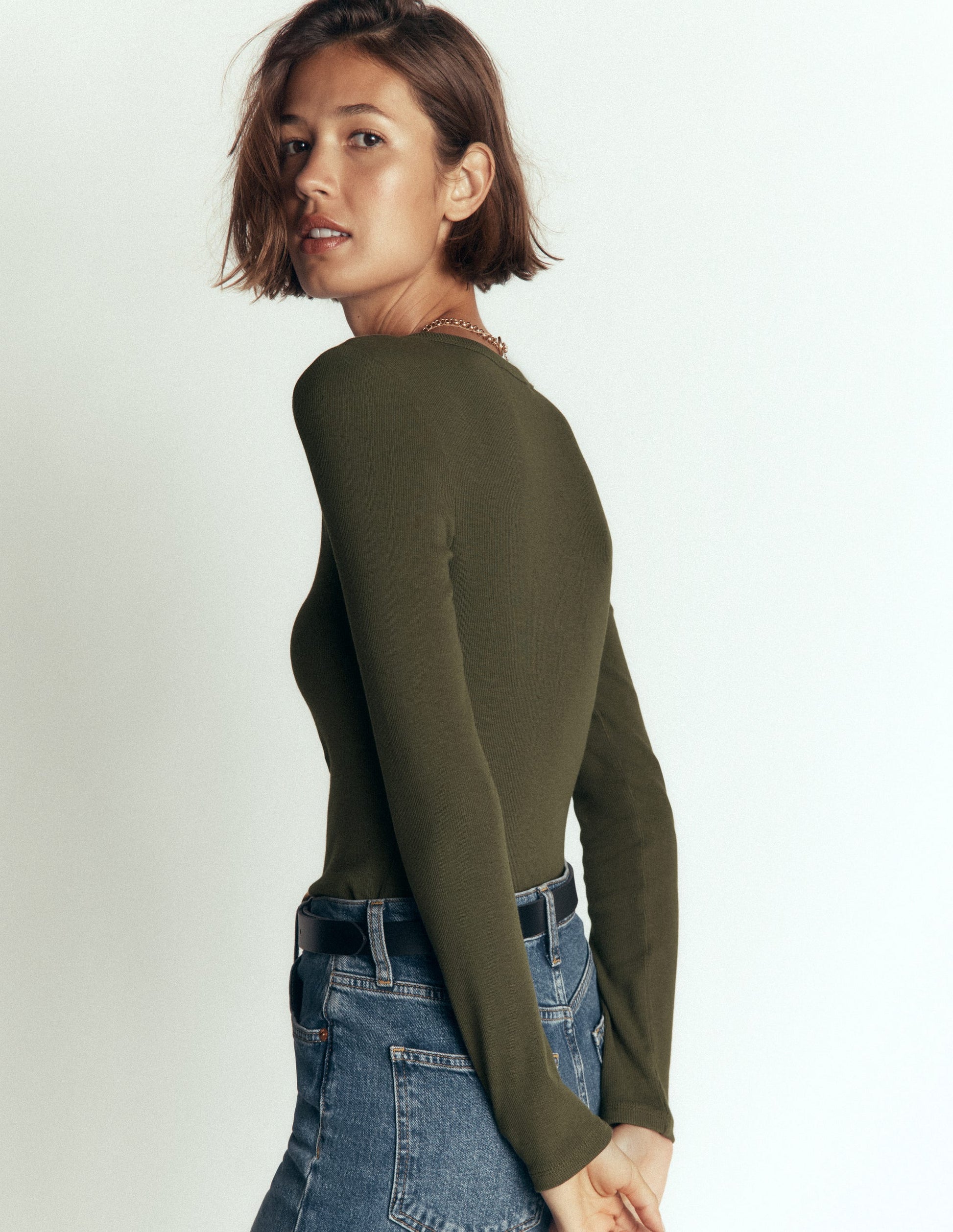 Ribbed Long Sleeve Henley-Falcon Green-3