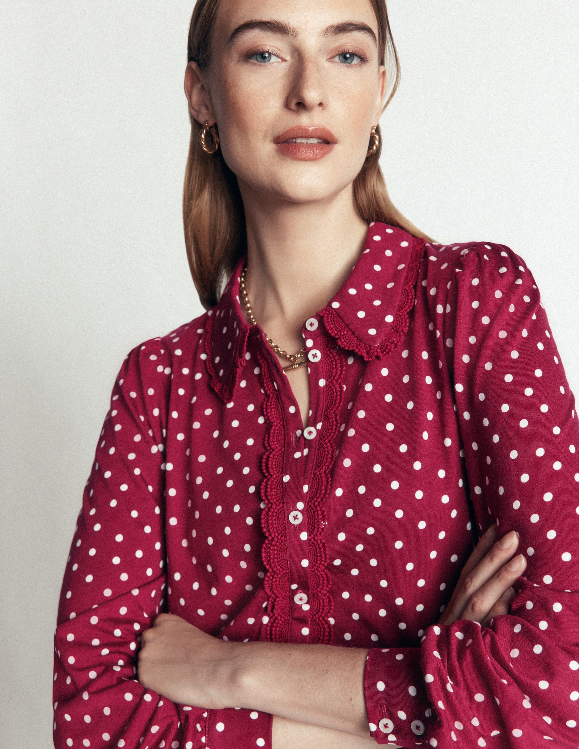 Lace Frill Blouse-Ruby Red, Boden Spot-1