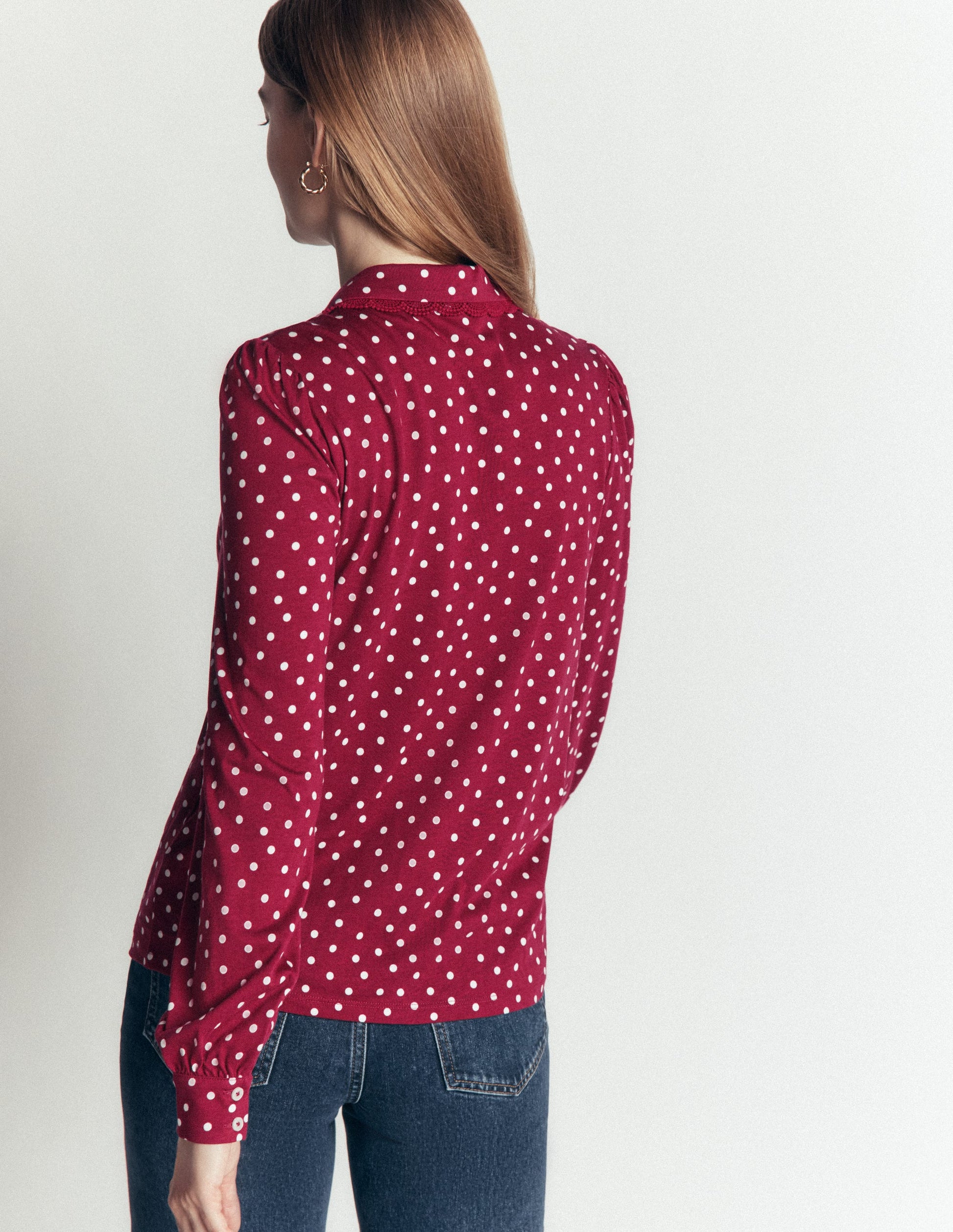 Lace Frill Blouse-Ruby Red, Boden Spot-3