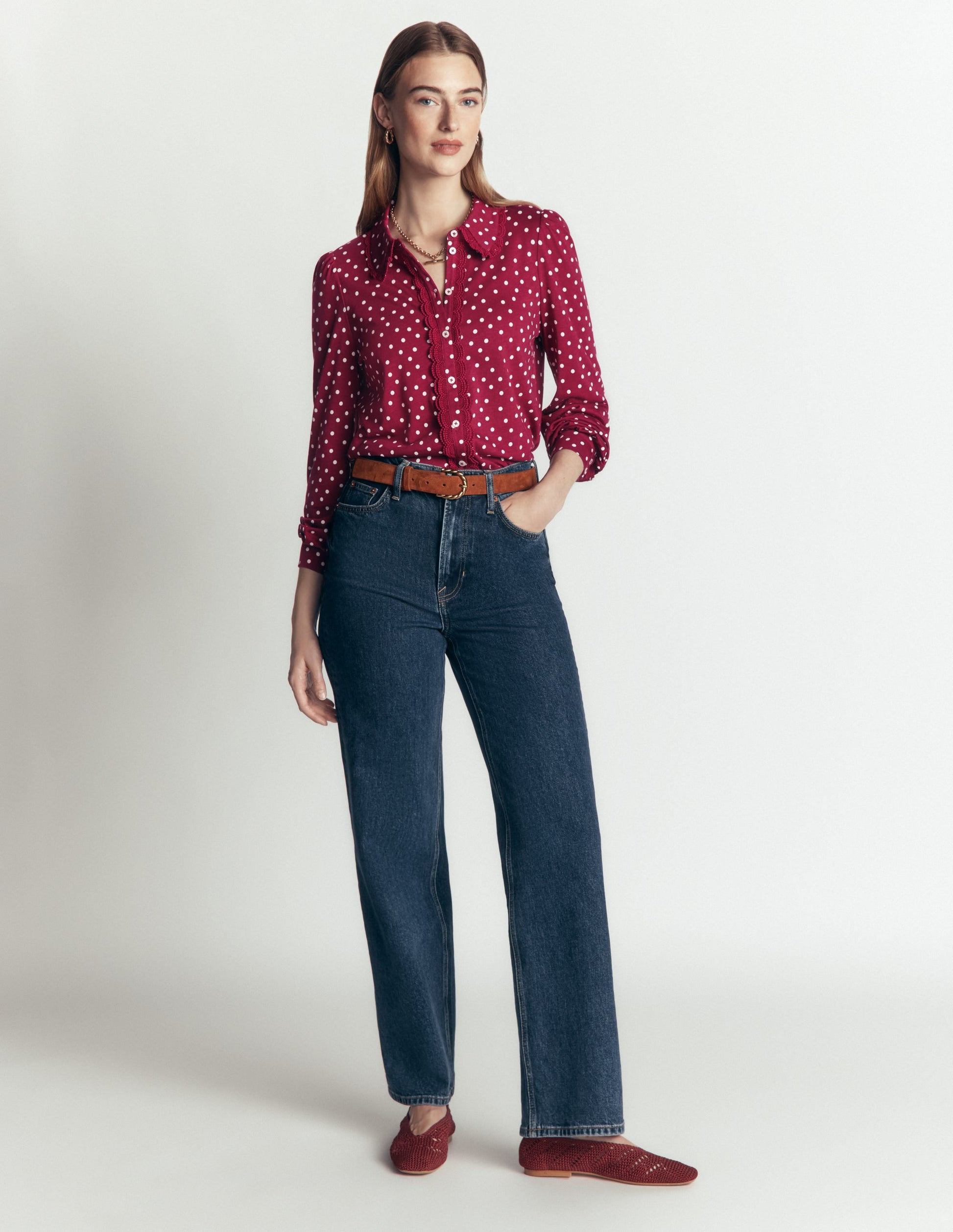 Lace Frill Blouse-Ruby Red, Boden Spot-4