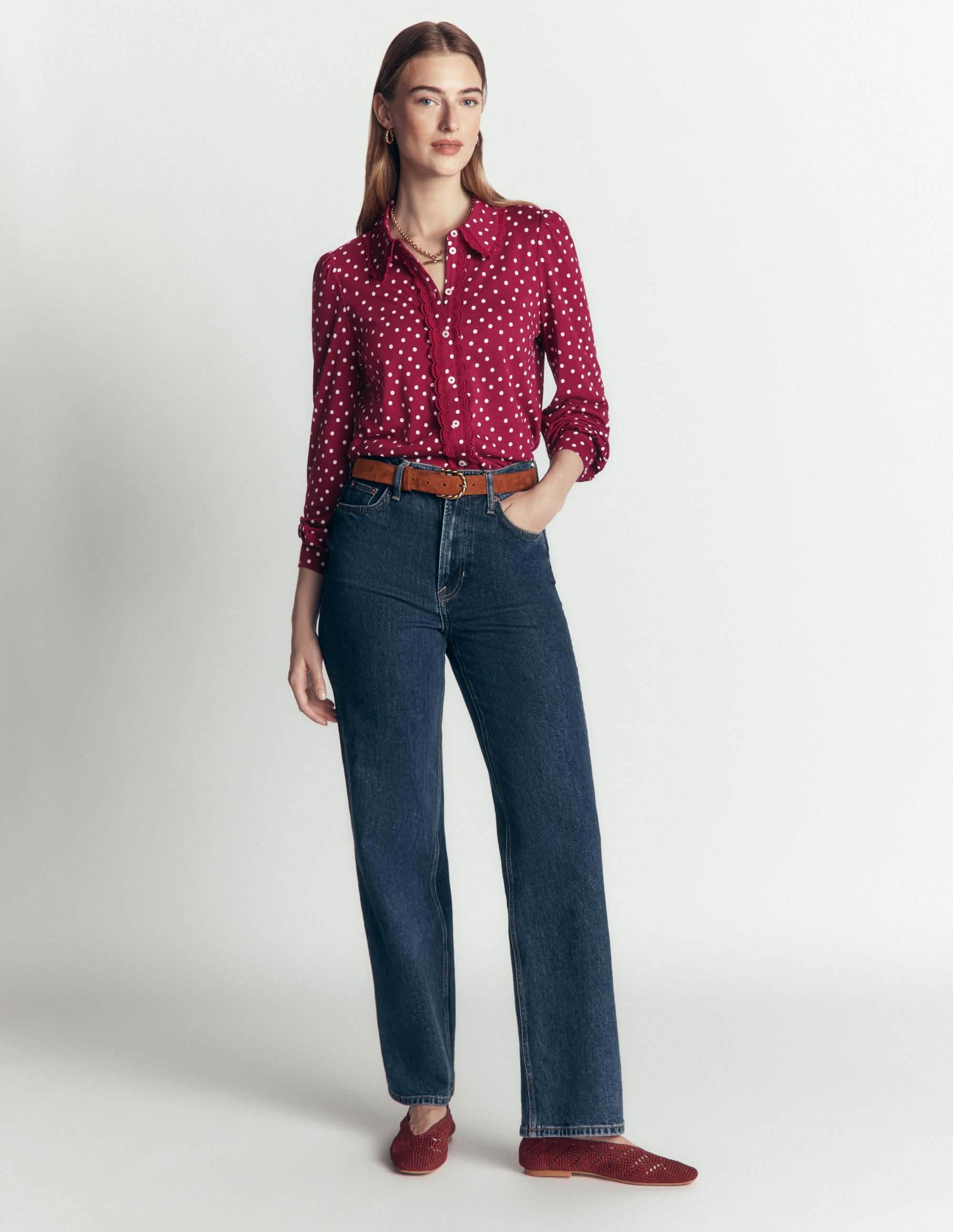 Lace Frill Blouse-Ruby Red, Boden Spot - Image 4
