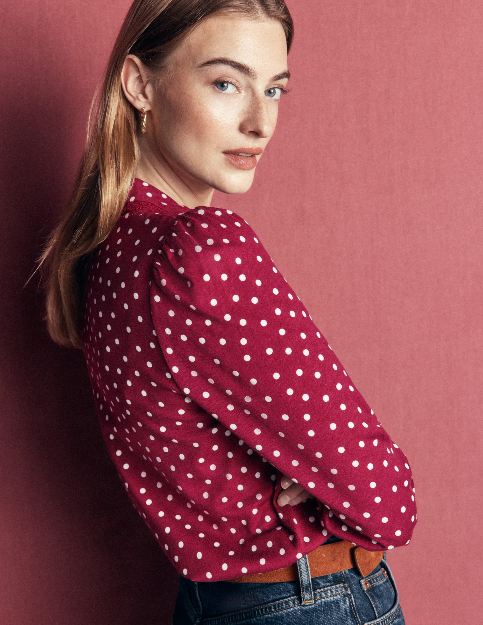 Lace Frill Blouse-Ruby Red, Boden Spot - Image 5