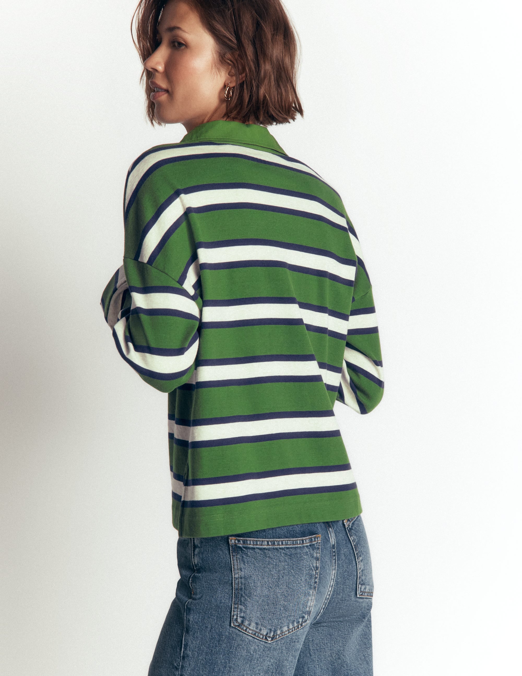 Collar Button Striped Breton-Chive and Navy Stripe - Image 4