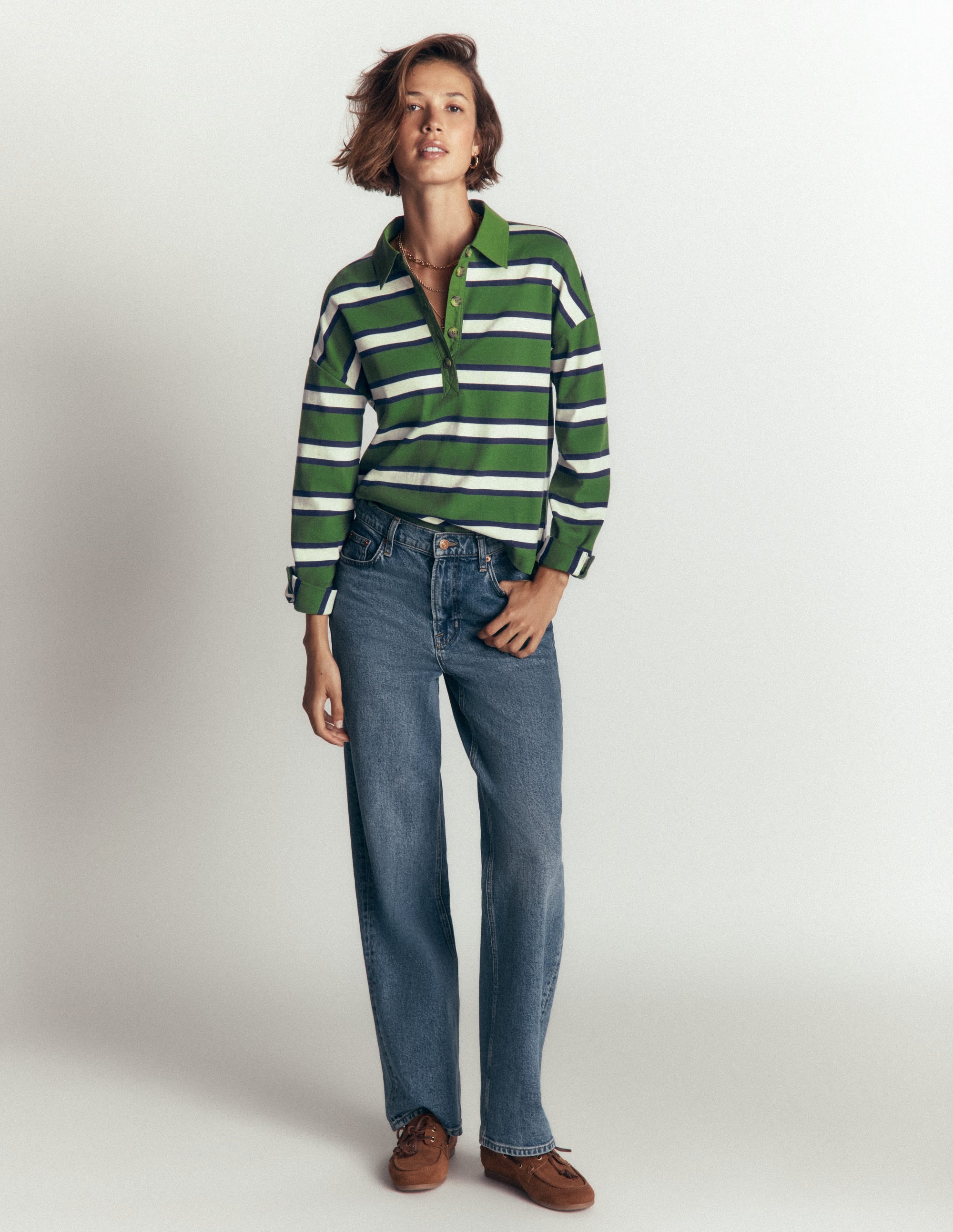 Collar Button Striped Breton-Chive and Navy Stripe - Image 5