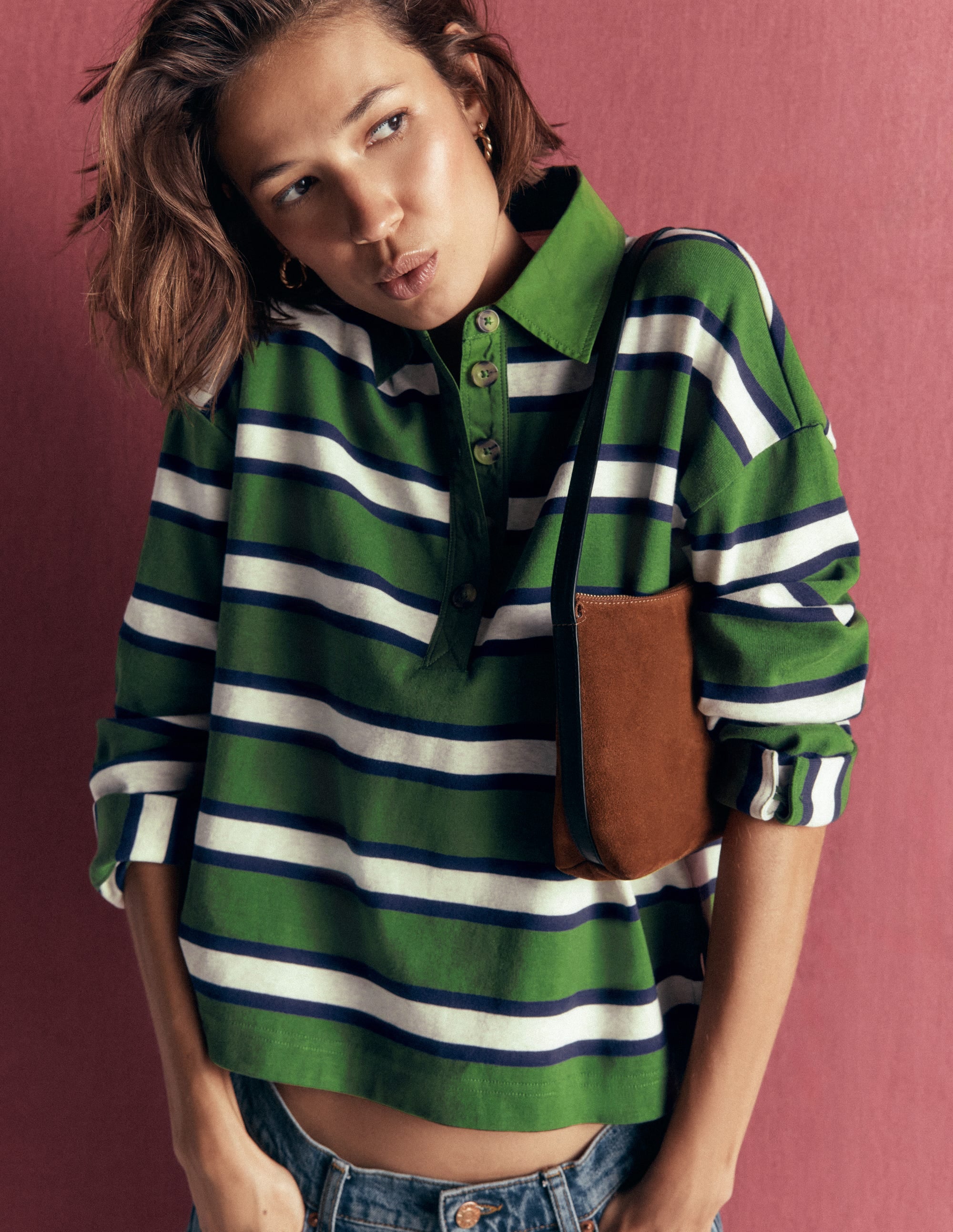 Collar Button Striped Breton-Chive and Navy Stripe - Image 6
