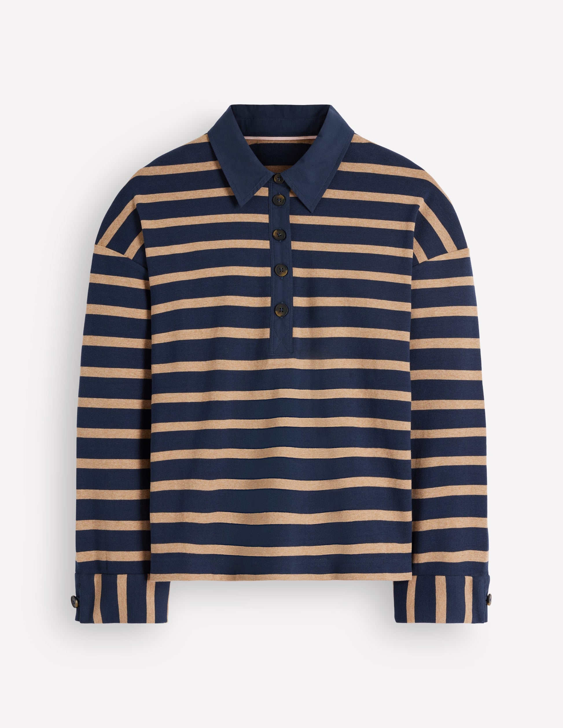 Collar Button Striped Breton-Navy and Camel Stripe-5