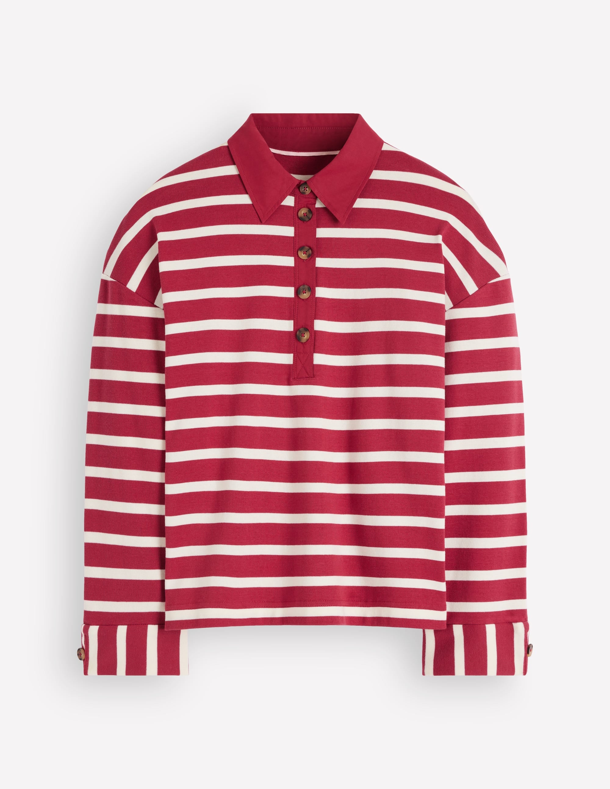 Collar Button Striped Breton-Garnet and Ivory Stripe - Image 6
