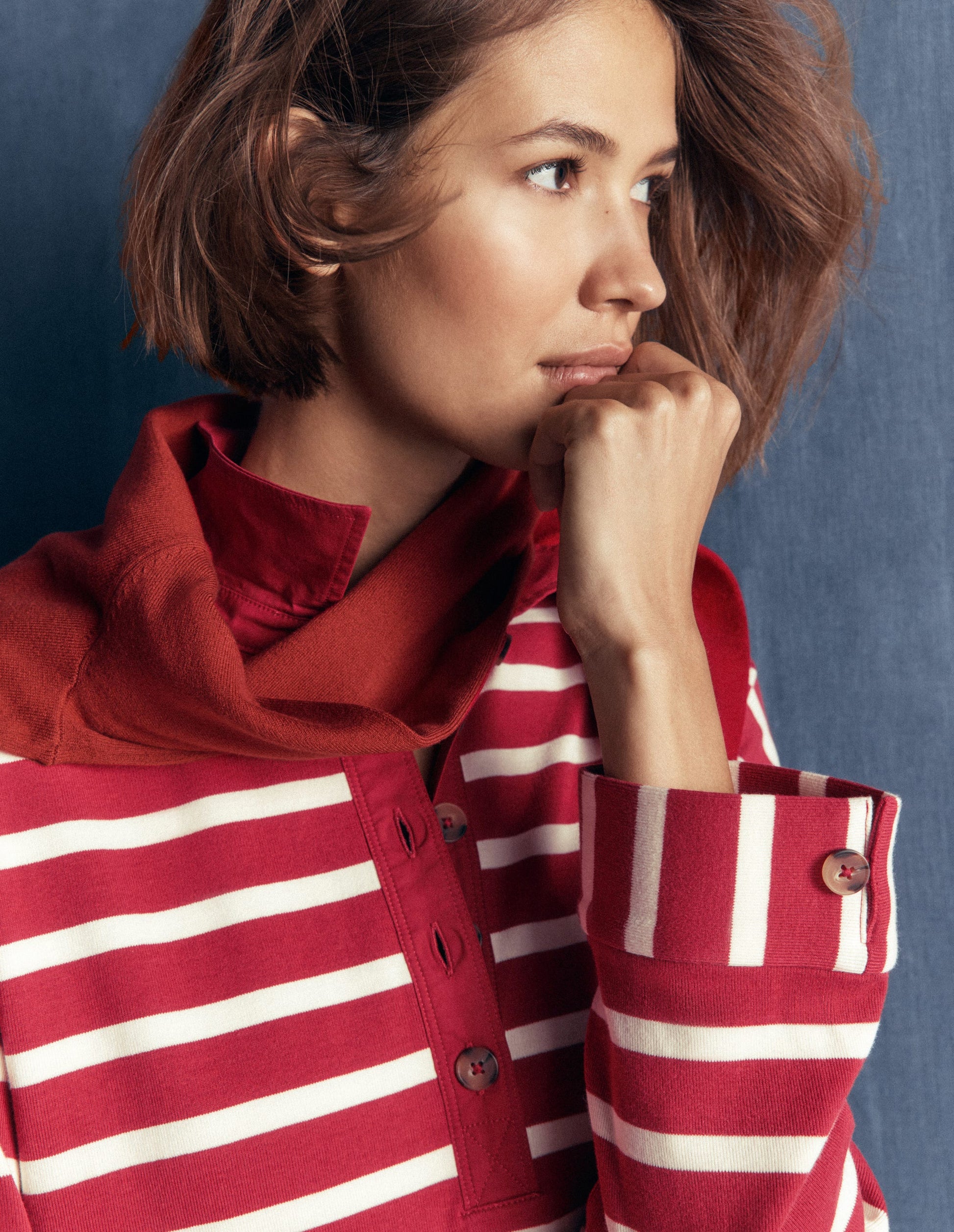 Collar Button Striped Breton-Garnet and Ivory Stripe-2