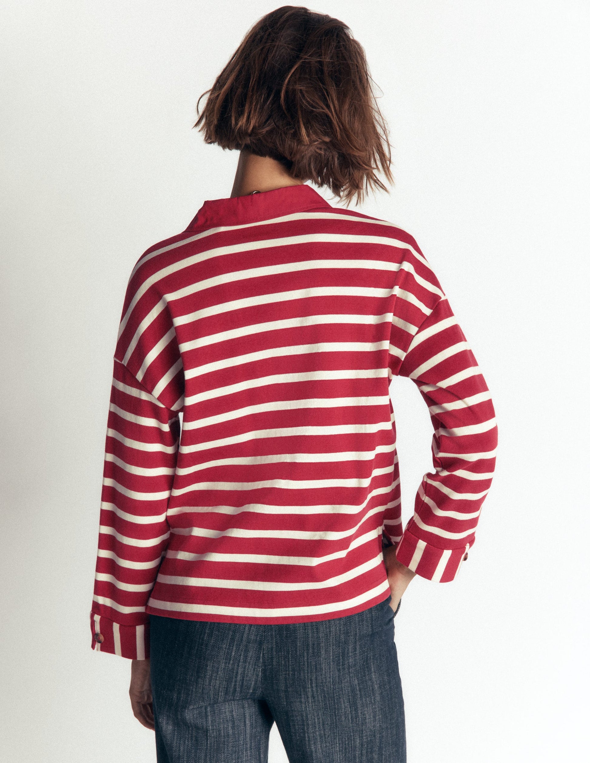 Collar Button Striped Breton-Garnet and Ivory Stripe-3