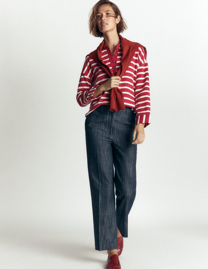 Collar Button Striped Breton-Garnet and Ivory Stripe